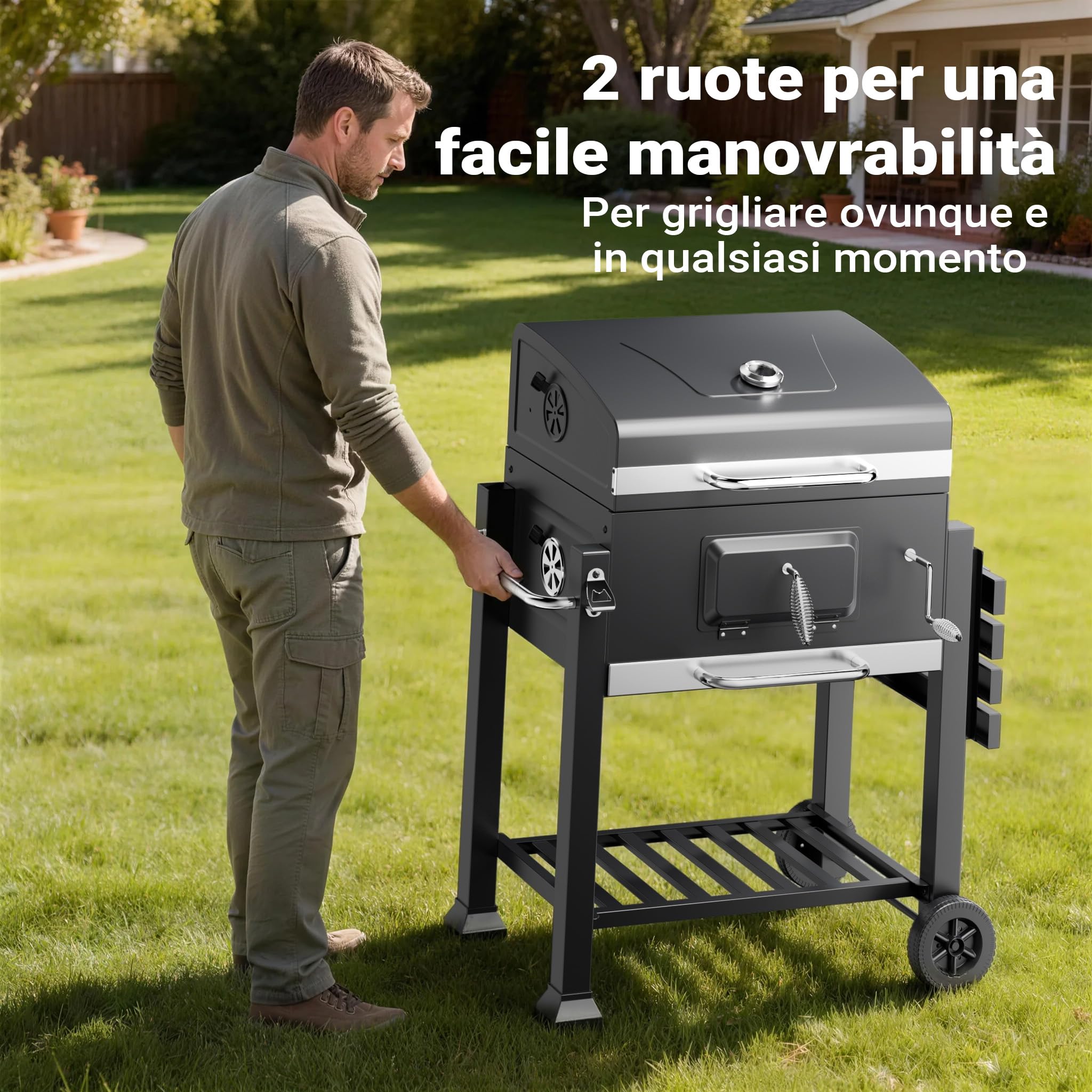 Wiltec Barbecue a Carbone Carrellato con Coperchio Termometro