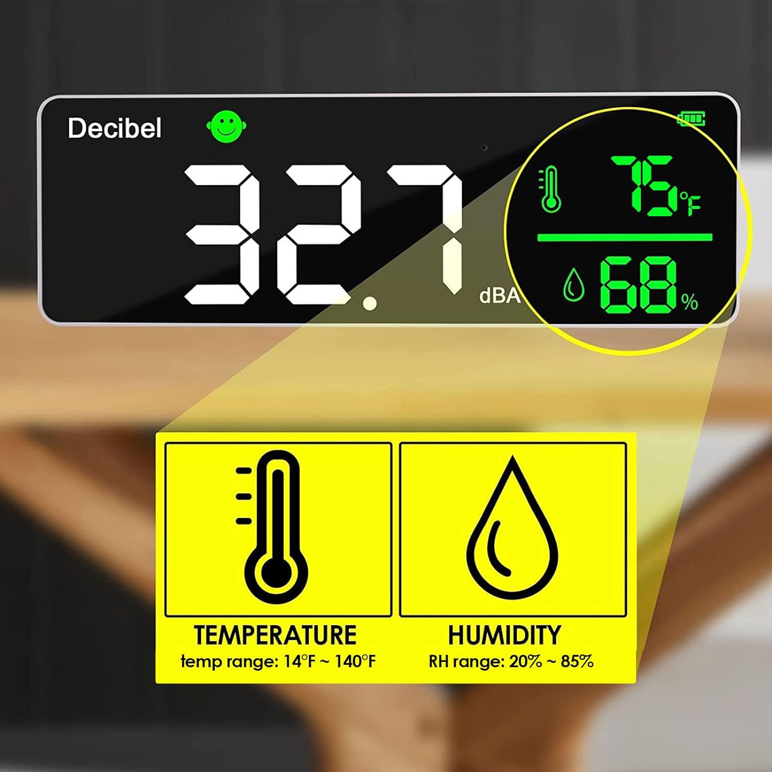 Tilswall Fonometro Digitale da Parete 3 in 1 con Temperatura Umidità