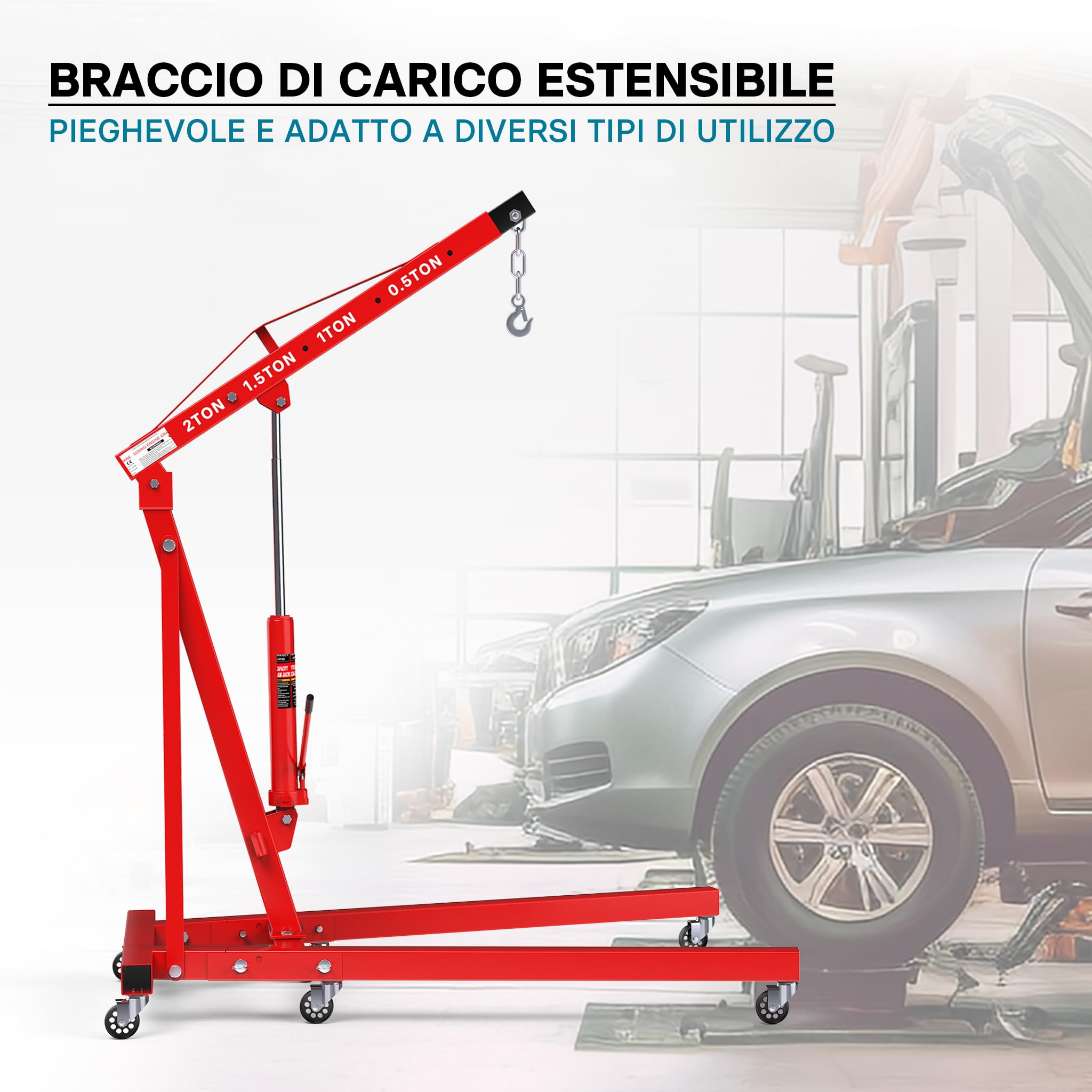 Wiltec Gruetta Idraulica 2000kg Officina Pieghevole 2,25m