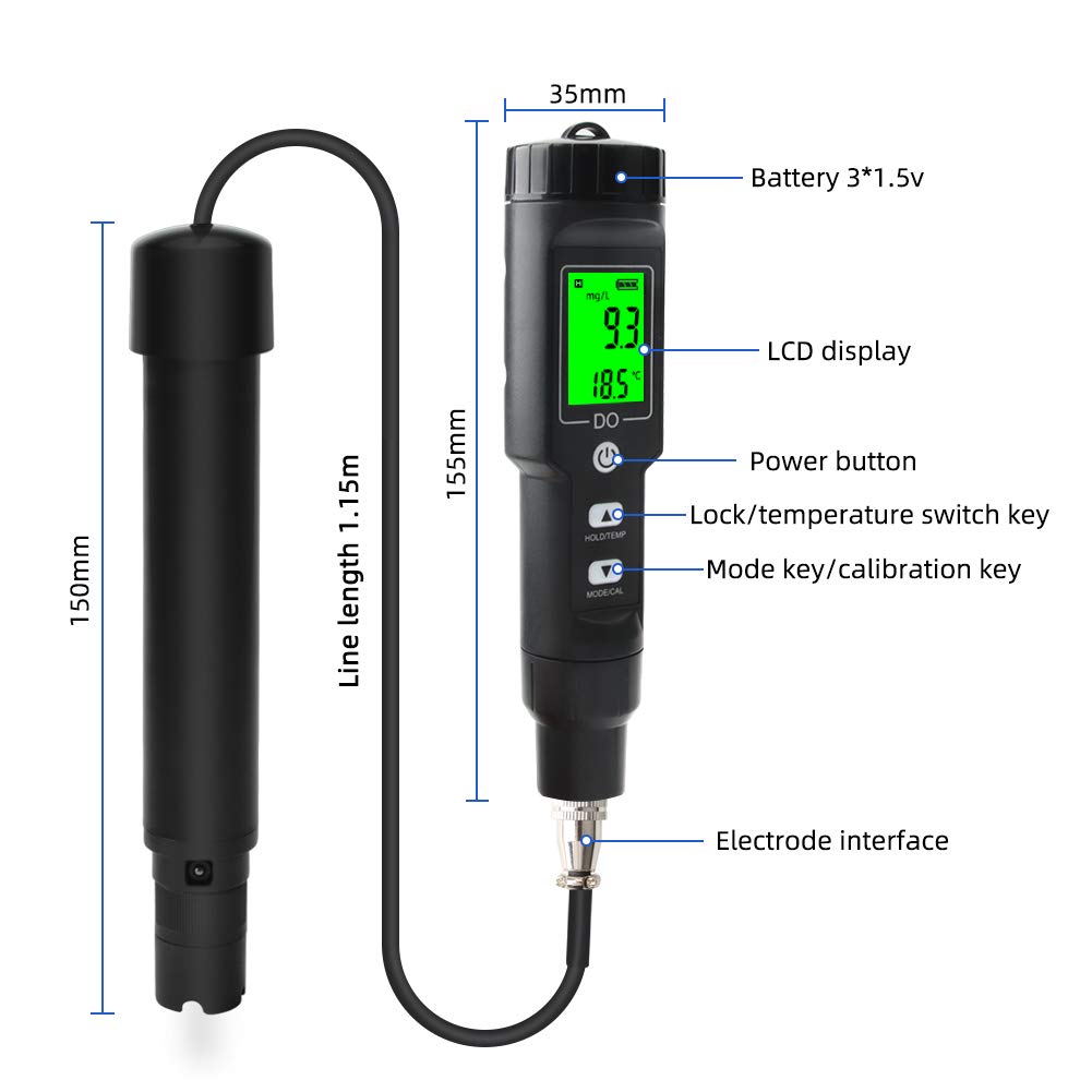 Tilswall Misuratore Ossigeno Disciolto ATC 0-40 mg/L LCD