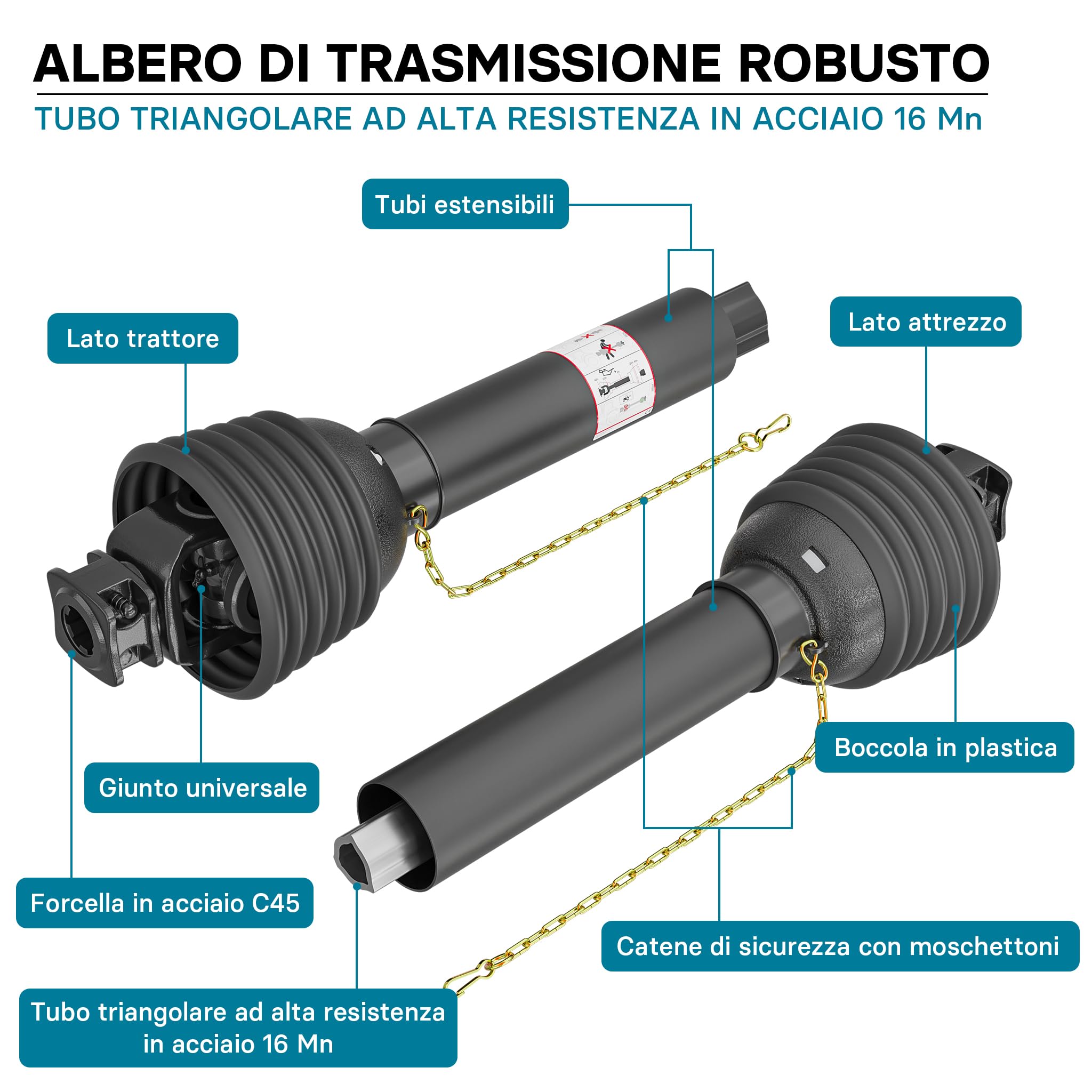 Wiltec T8 albero cardanico 850 mm 1240 Nm 1 3/8" Z6
