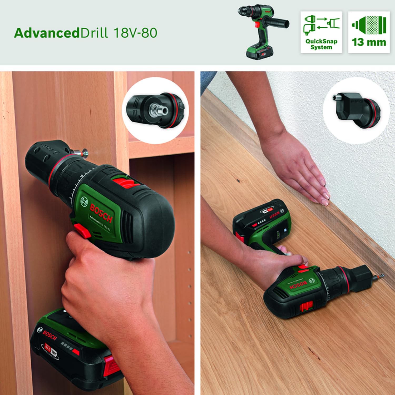 Bosch AdvancedDrill 18V-80 QuickSnap Trapano Avvitatore Senza Batteria