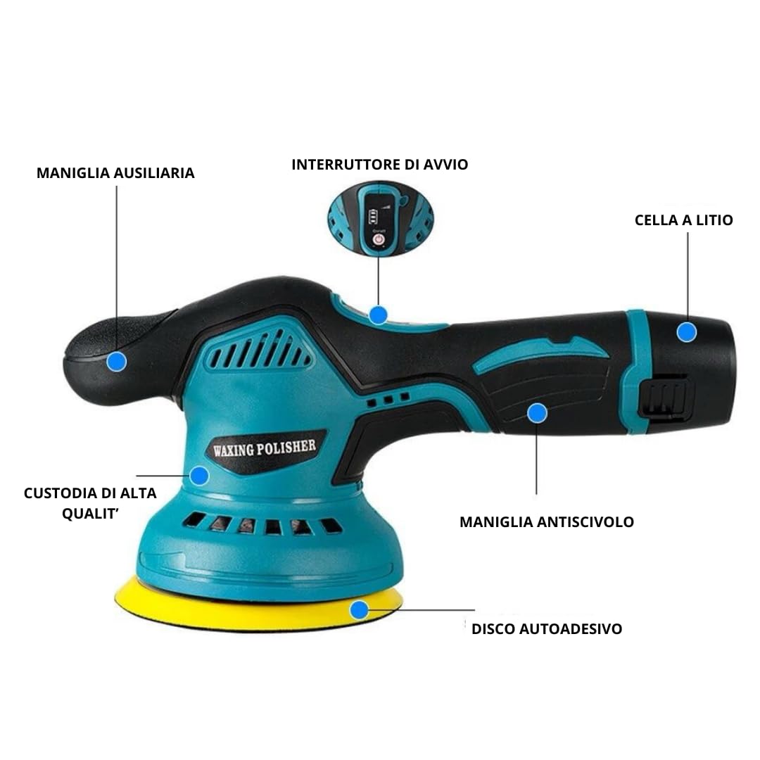 DE ROSA SHOP Lucidatrice Auto Orbitale 125mm 2 Batterie 48V