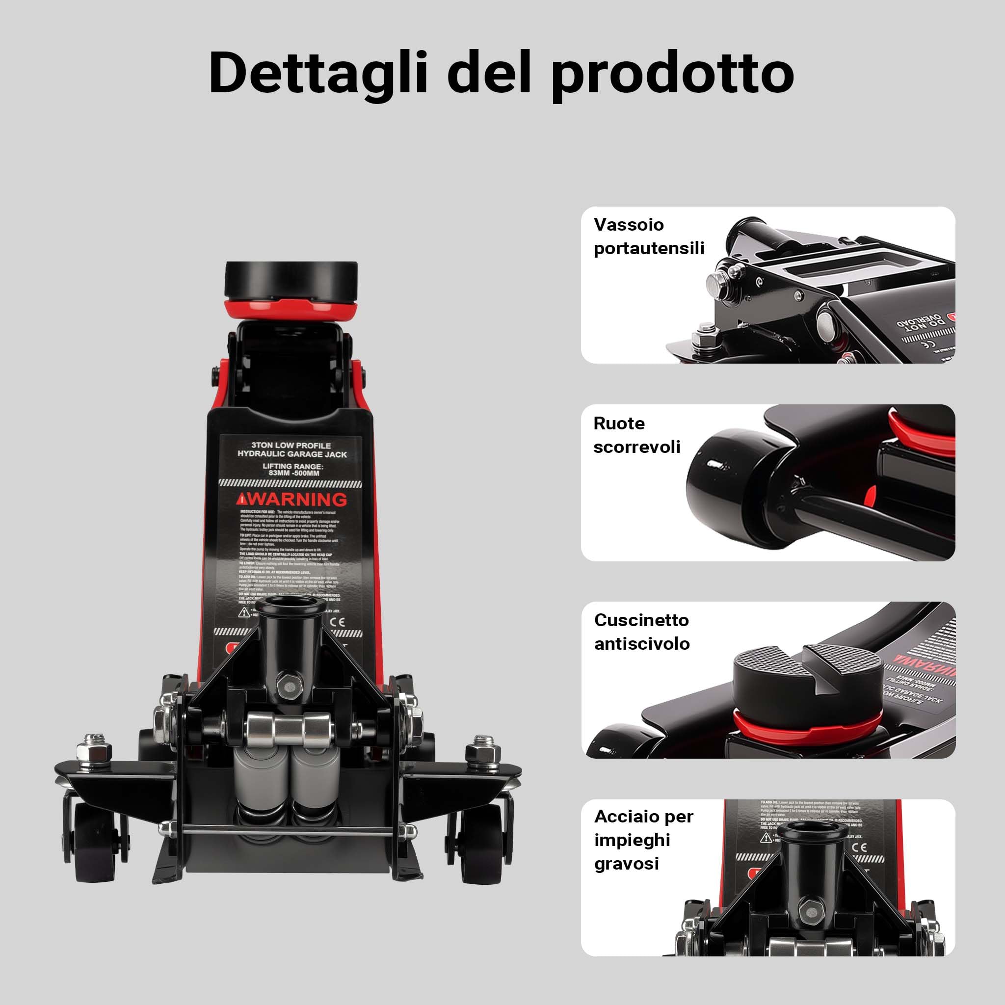 Wiltec XPOtool Cric Idraulico 3 T 85-500 mm Carrello