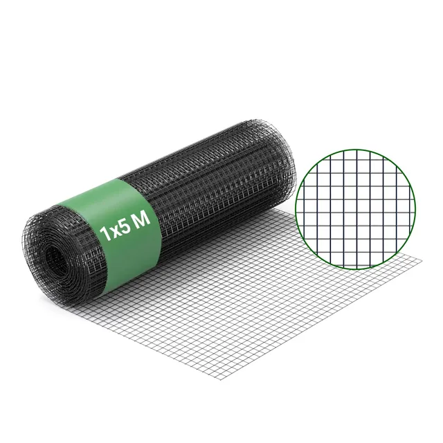 Wiltec rete da voliera nera 5x1 m maglia 12 mm zincata