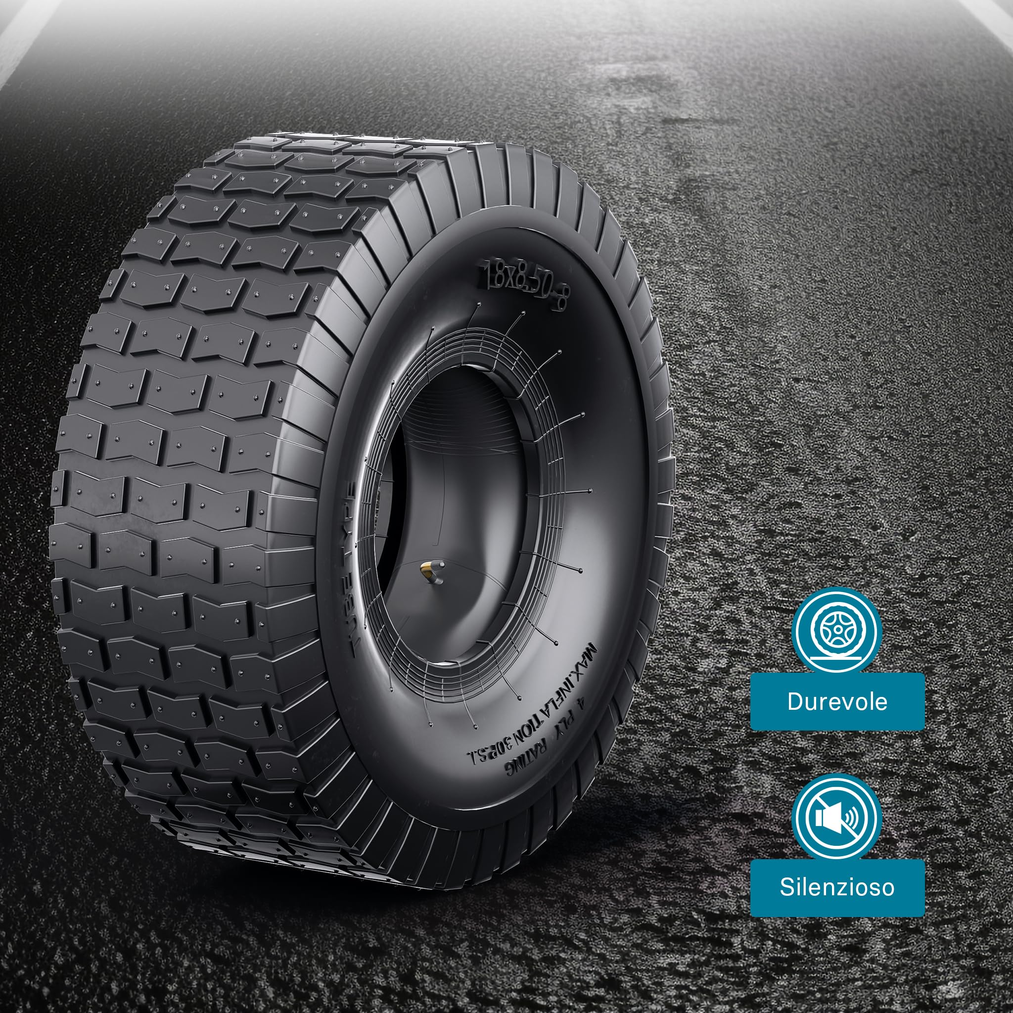 Wiltec 18x8.50-8 4PR Pneumatico Trattorino con Camera Valvola
