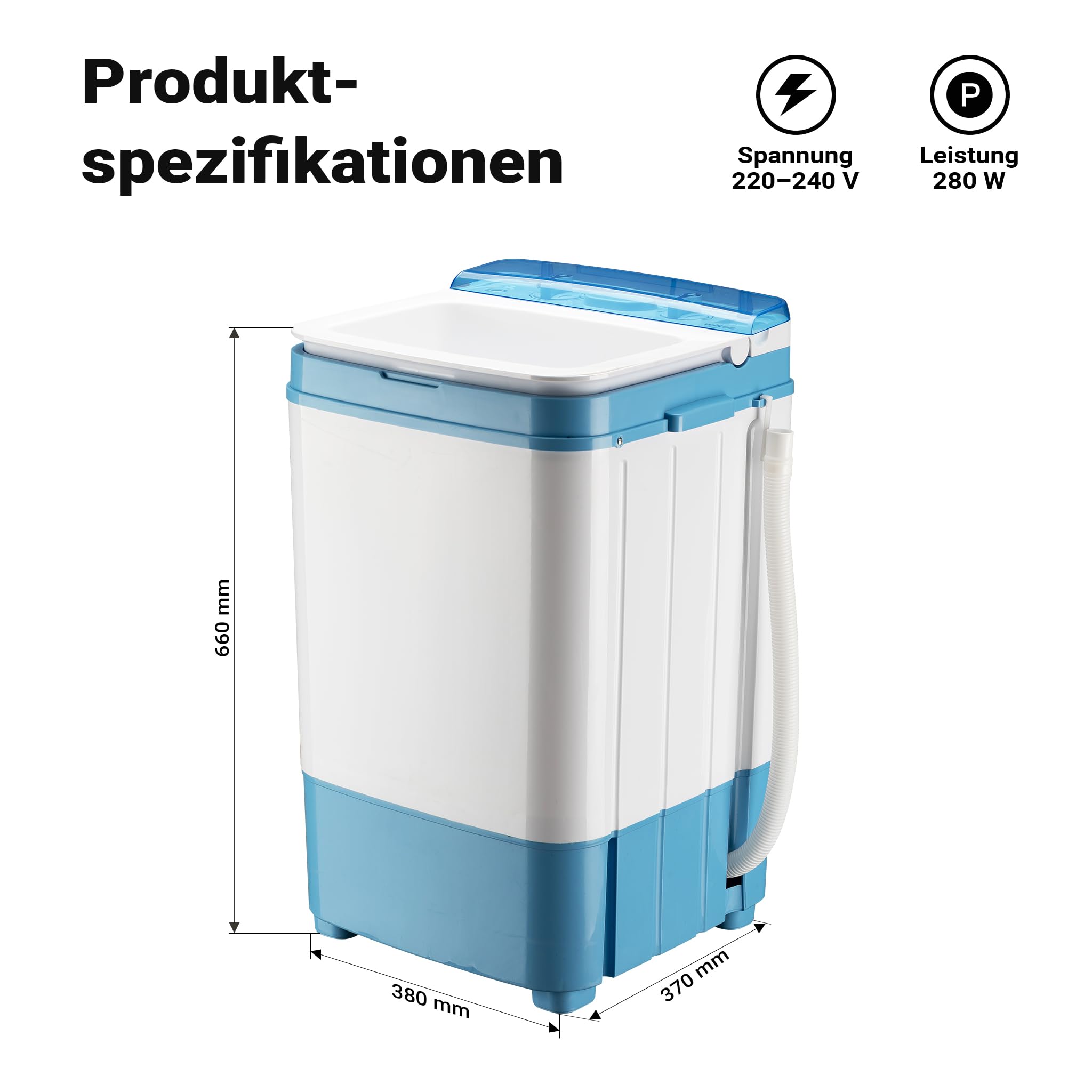 Wiltec lavatrice da campeggio 6 kg azzurro chiaro 280W