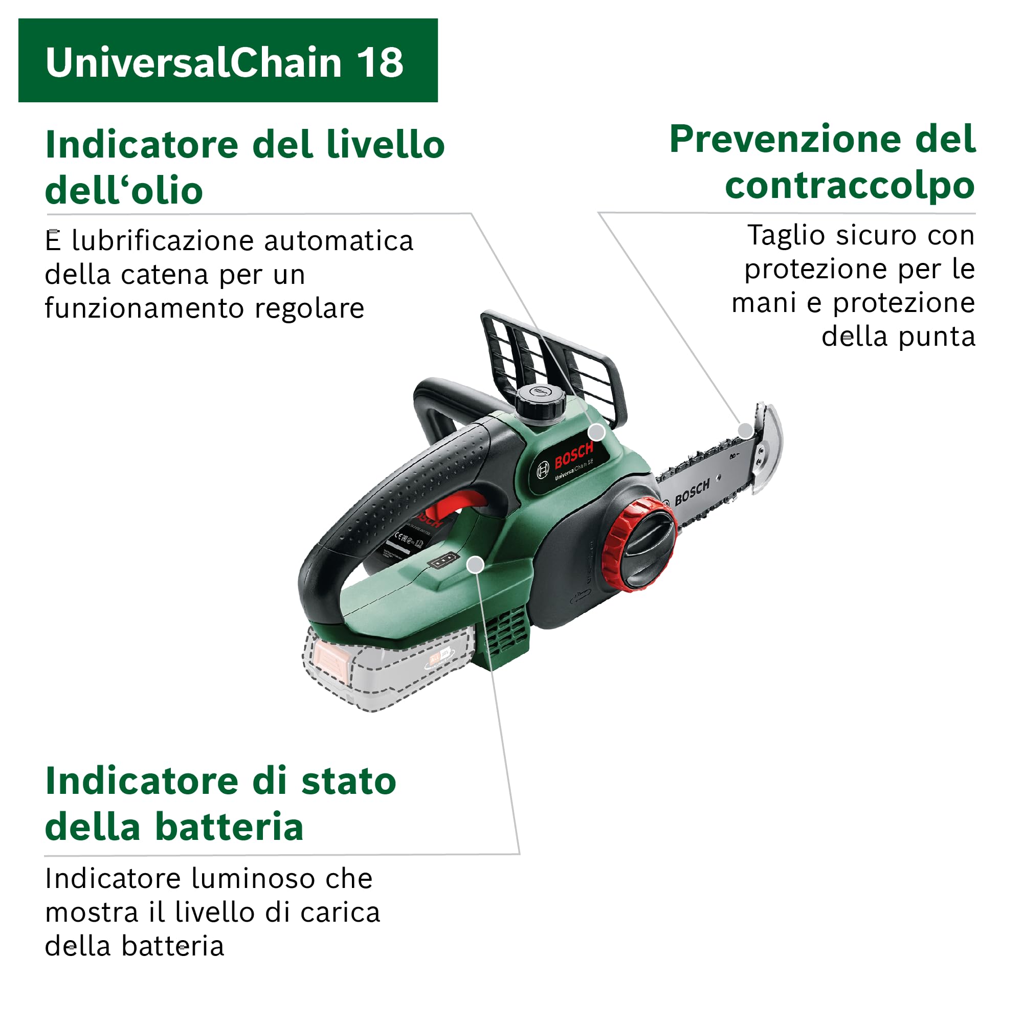 Bosch UniversalChain 18 Motosega a Batteria Solo Corpo Leggera
