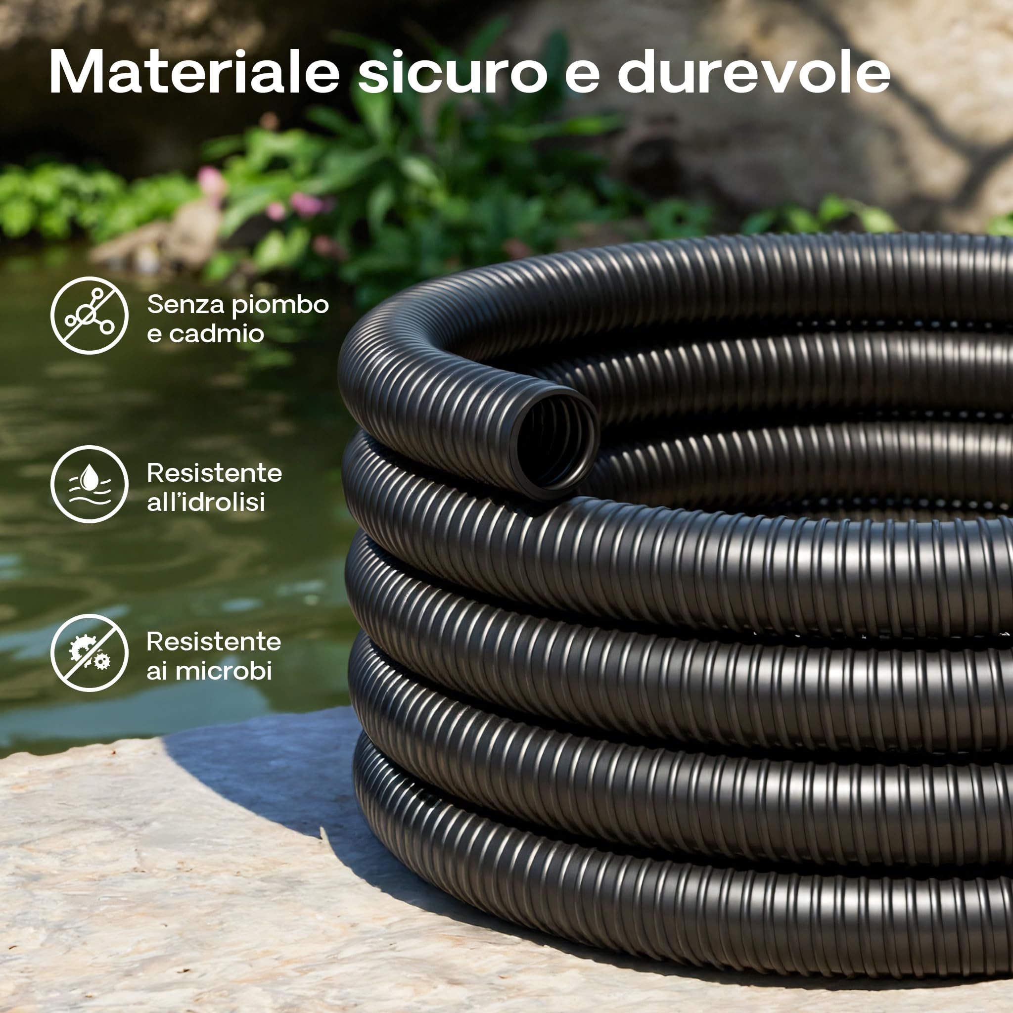 Wiltec Tubo Spiralato Nero 50m Ø25mm per Pompe PVC