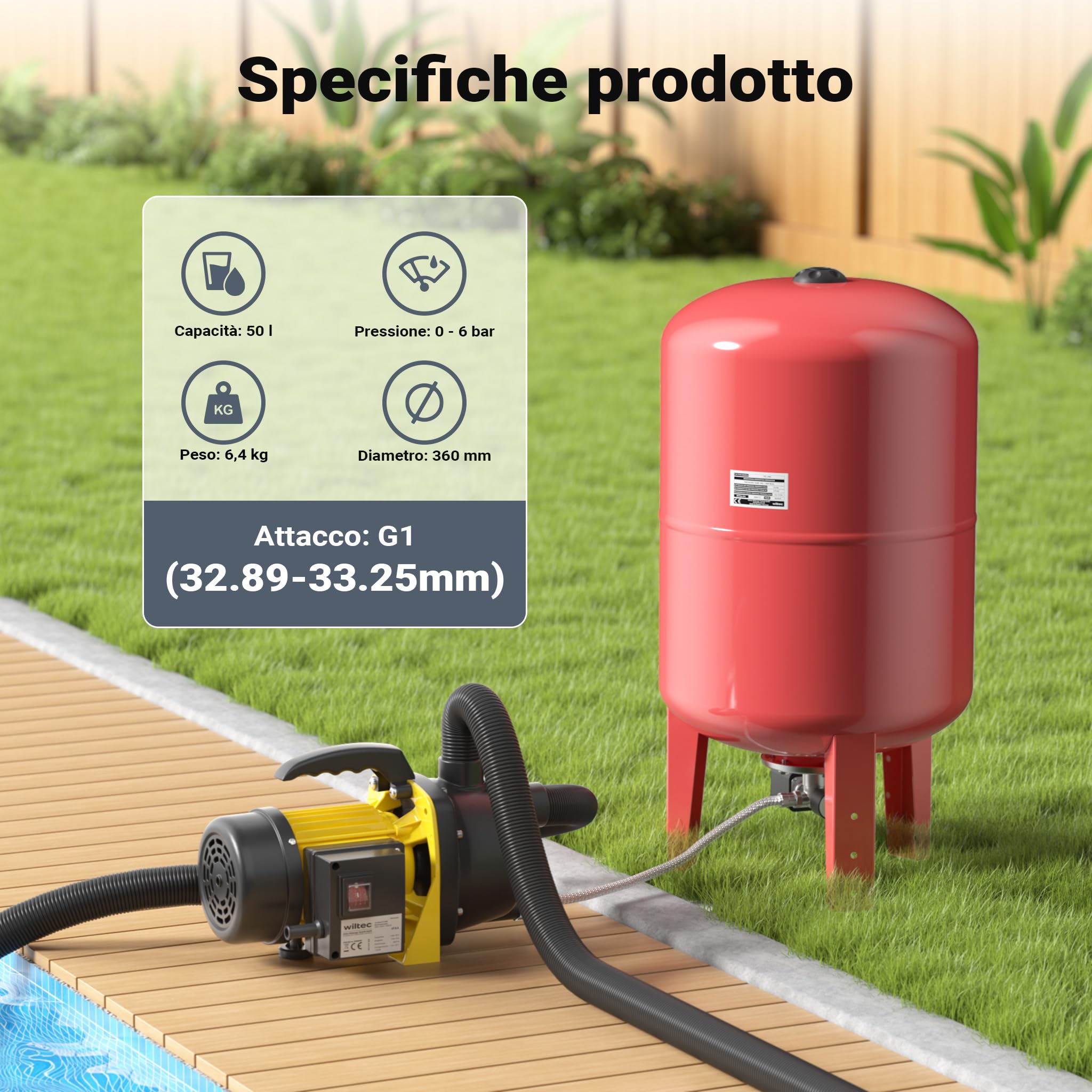 Wiltec Vaso Espansione 50L Verticale Autoclave Membrana EPDM