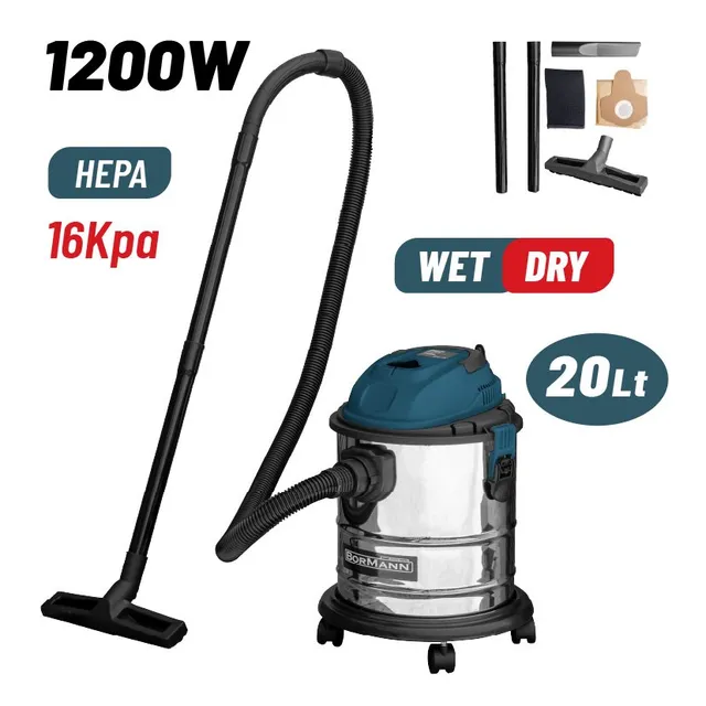 Bormann Aspirapolvere Wet Dry 1200W 20L Inox
