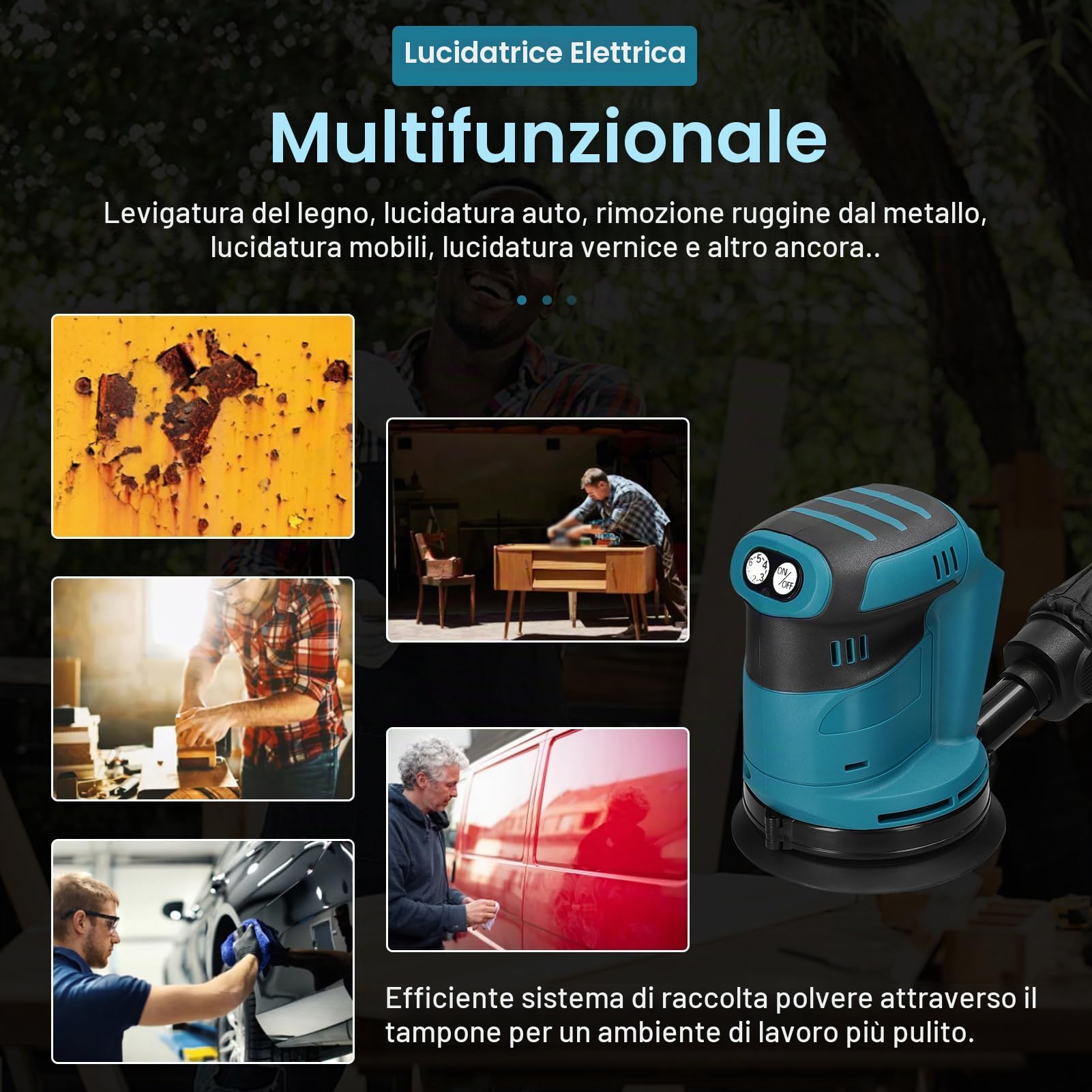 Weytoll Levigatrice rotoorbitale 125 mm per Makita 18V