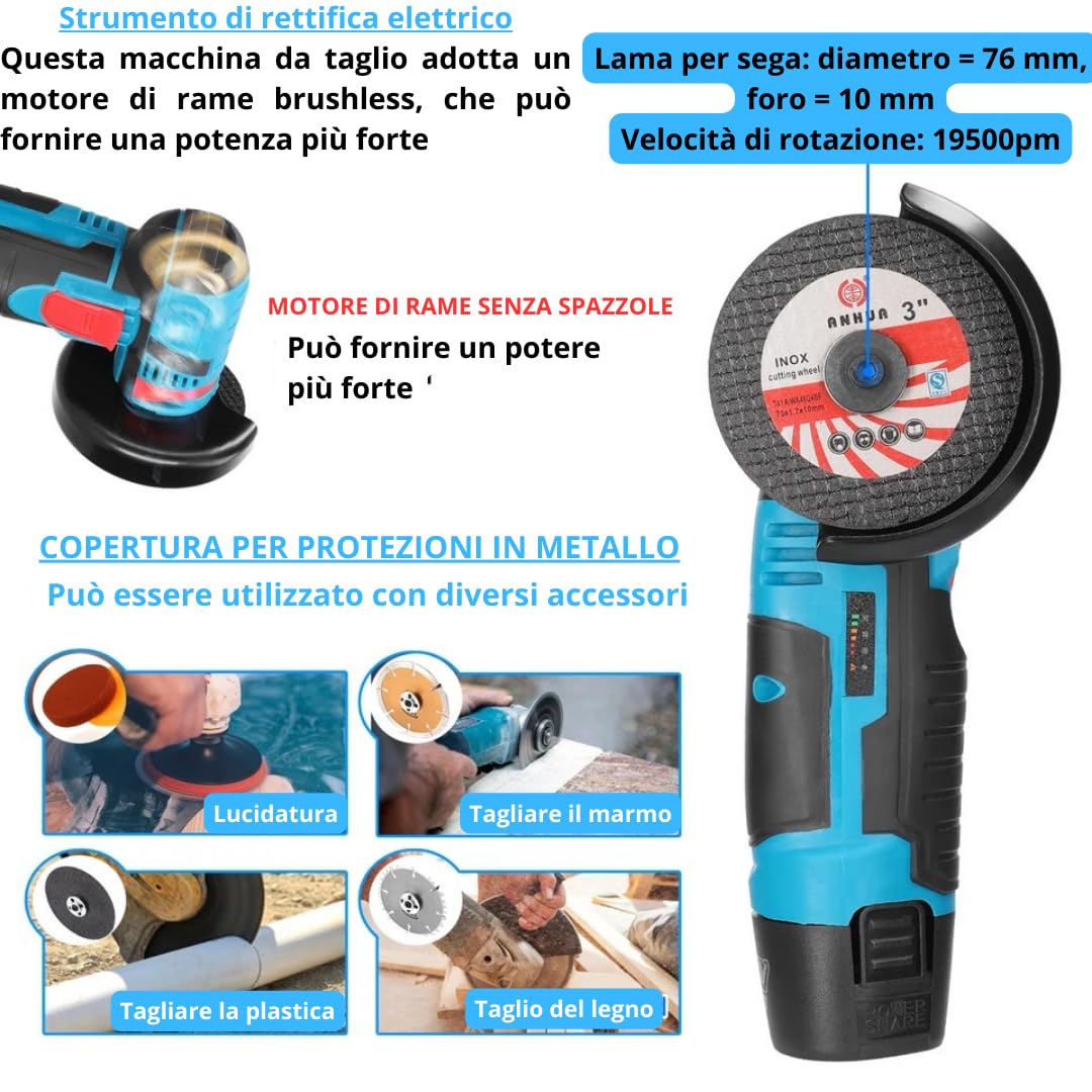 DE ROSA SHOP smerigliatrice angolare batteria 19500 giri