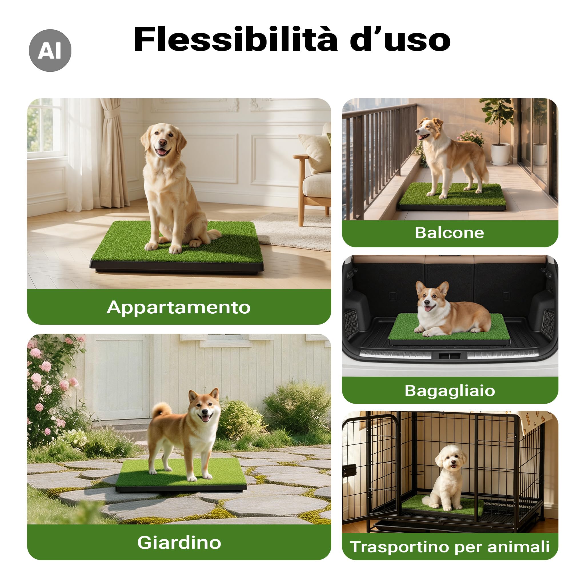 Wiltec Fudajo Toilette per Cani Erba Sintetica 63x51 cm a 3 strati