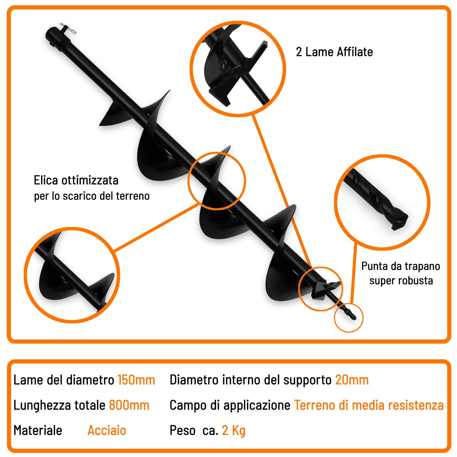 Eberth Trapano elicoidale trivella giardino 150 mm