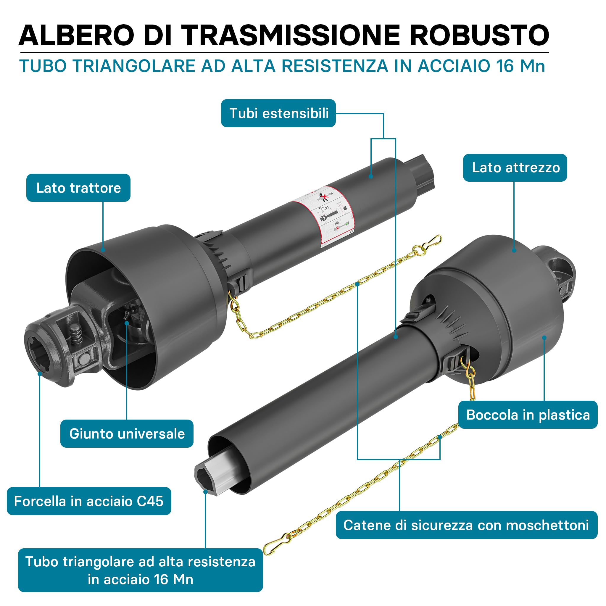 Wiltec T1 Albero Cardanico 680-880 mm 210 Nm 6 Denti