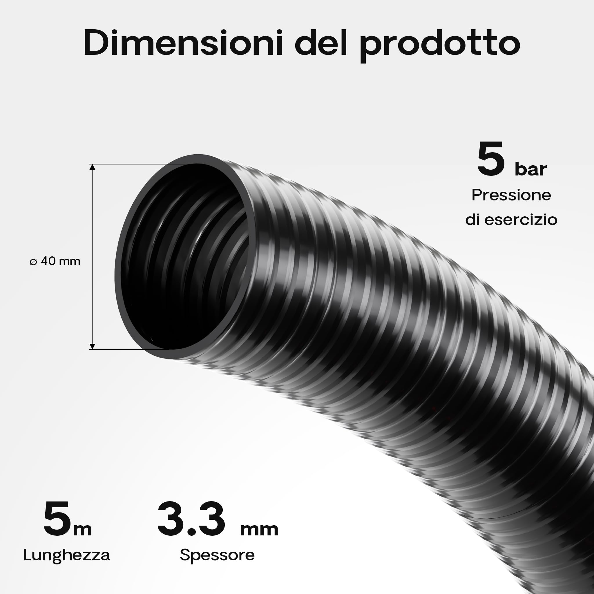 Wiltec tubo aspirazione spiralato nero 5m D40mm