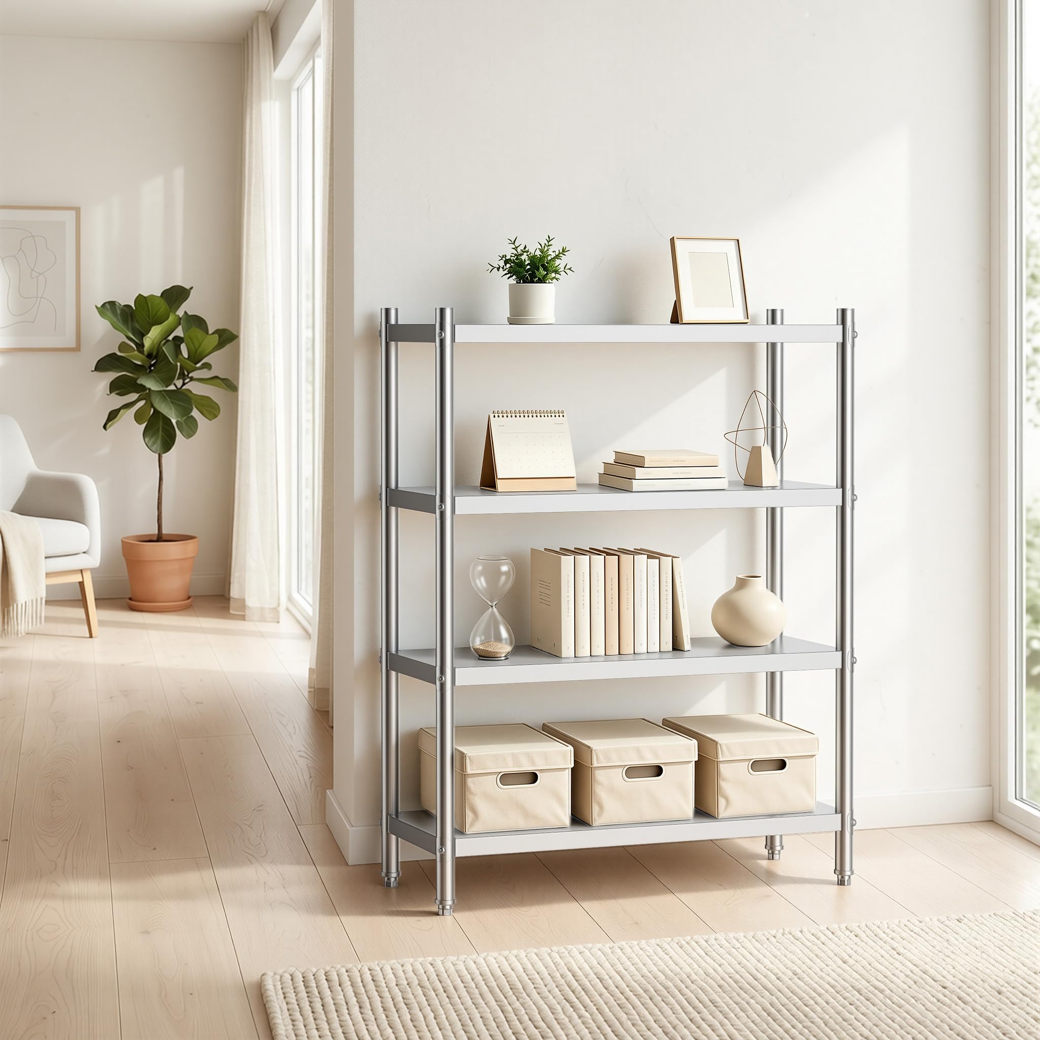 Wiltec Scaffale Acciaio Inox 120x50x155cm 4 Ripiani 150kg