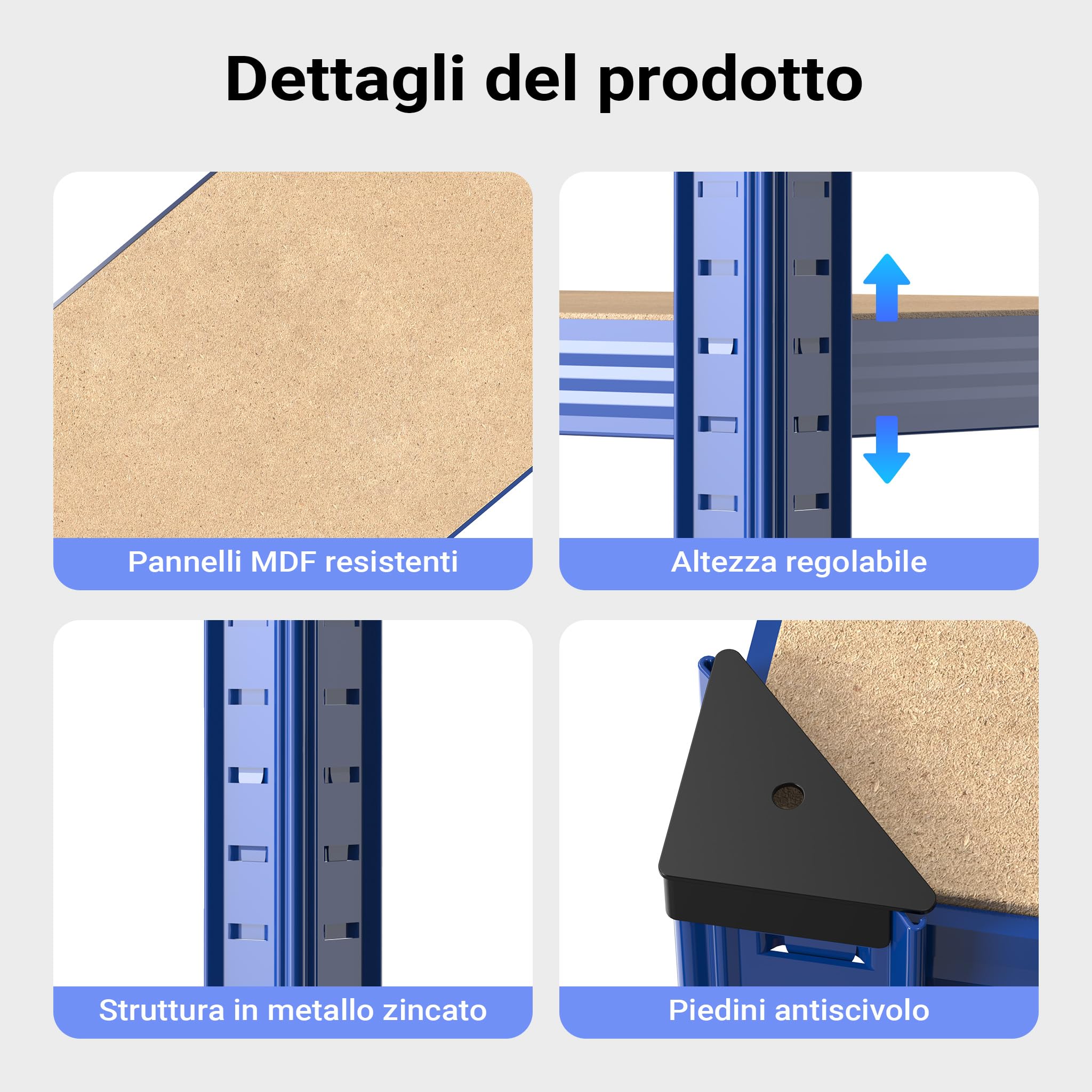 Wiltec Scaffale Carichi Pesanti Blu 120x60x204 cm 5 Ripiani