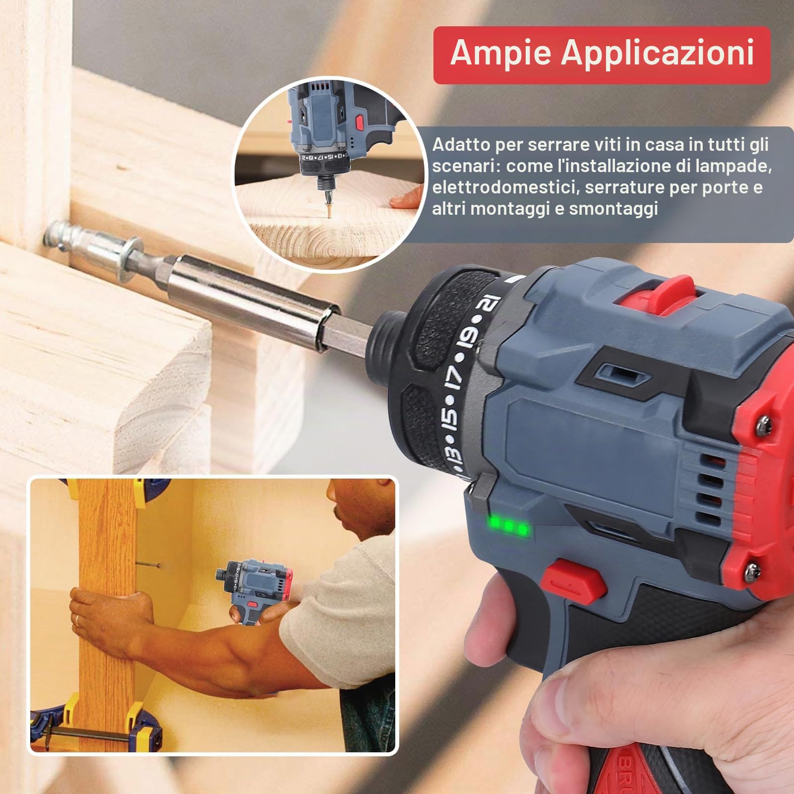 Weytoll 16.8V Trapano Avvitatore Batteria 45Nm 2 Batterie