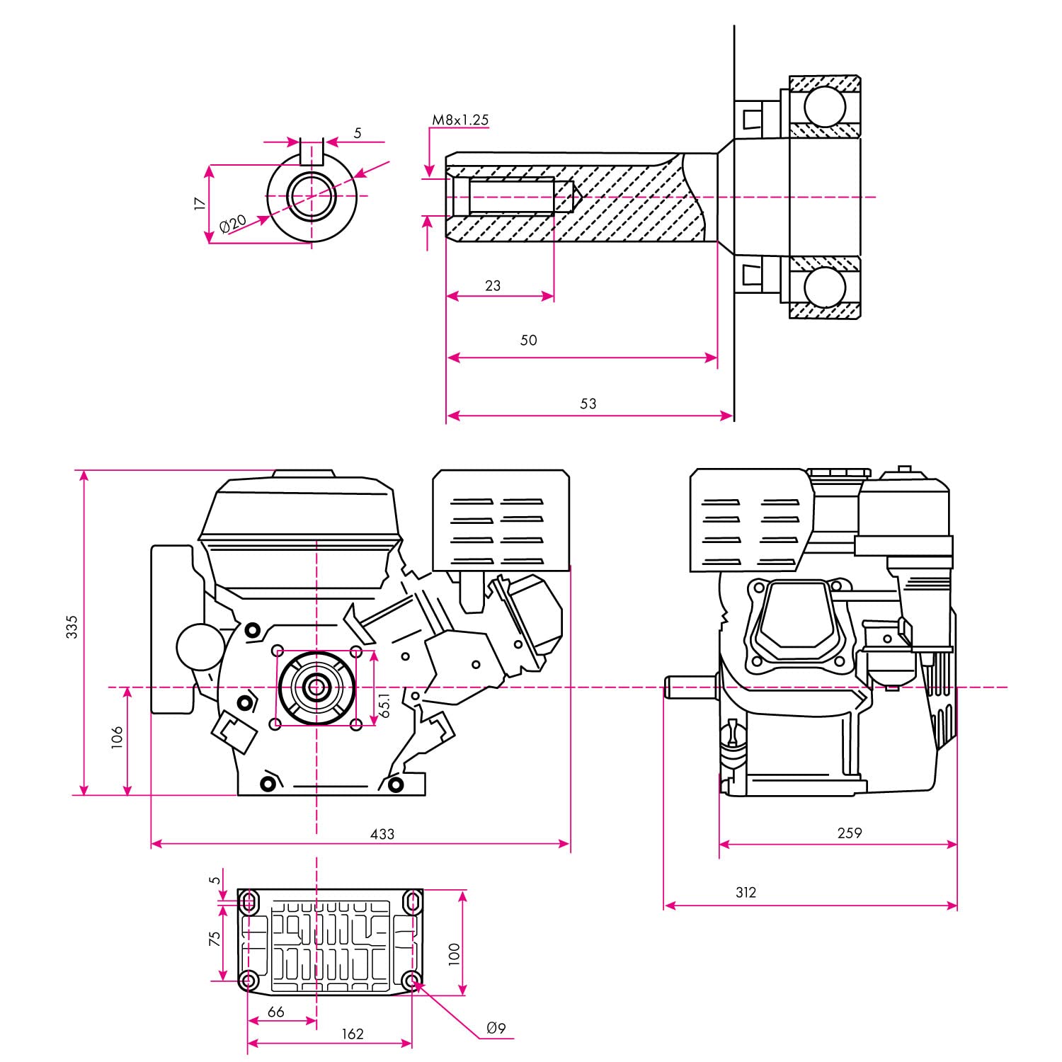 Eberth 6,5CV motore scoppio benzina 196cc albero 20mm
