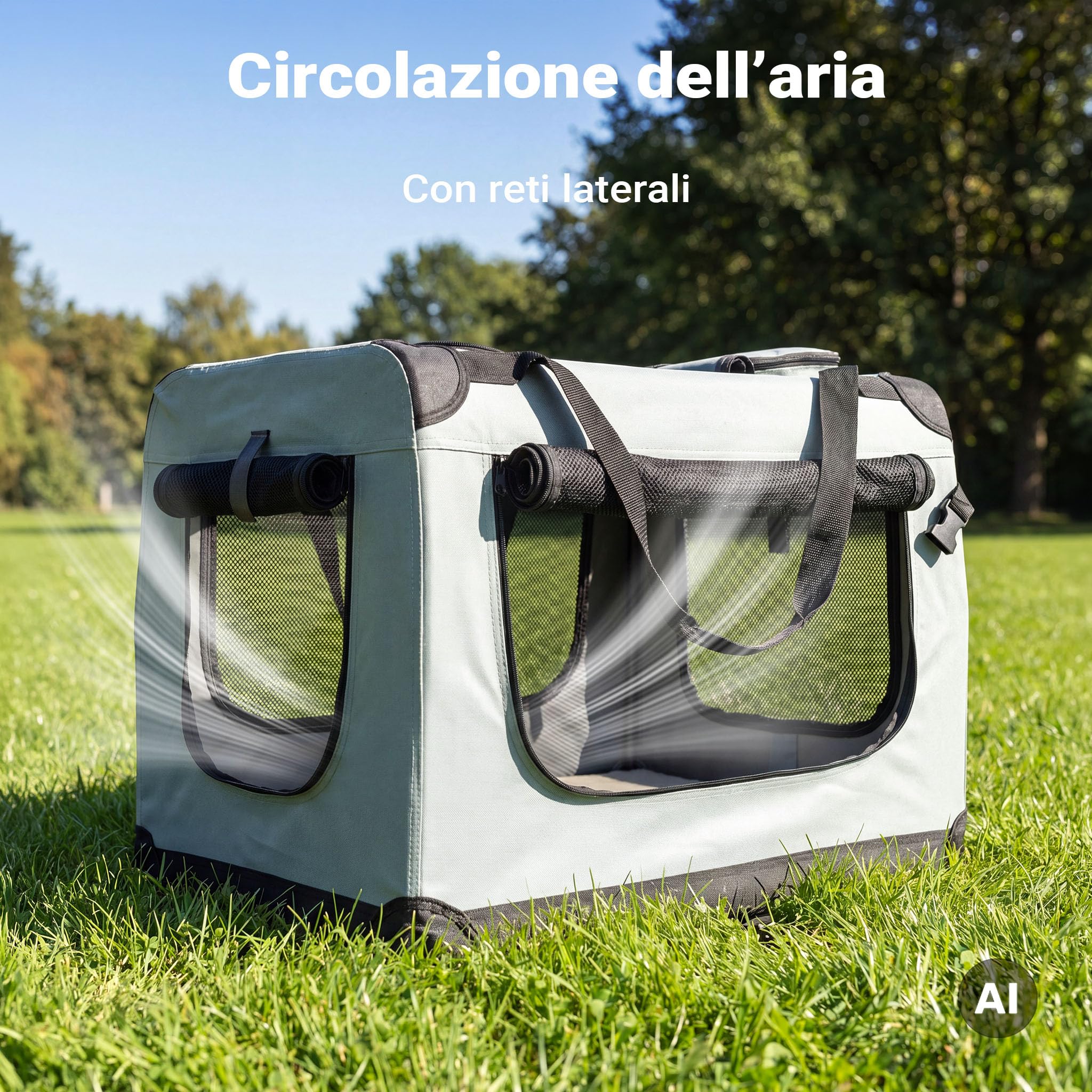 Fudajo trasportino pieghevole L 70x52x50 cm grigio tessuto