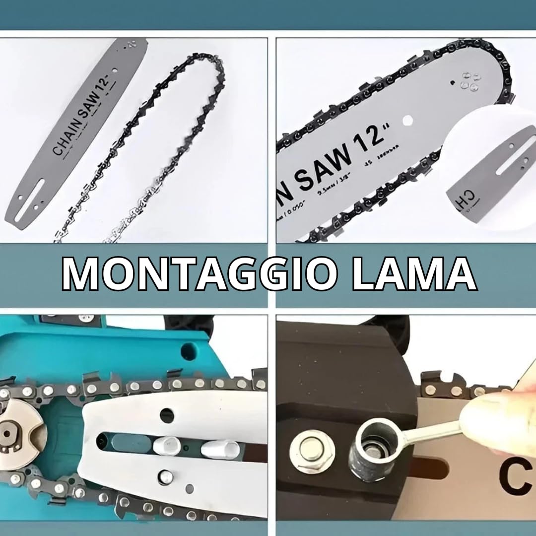 DE ROSA Motosega a Batteria 12" 48V con 2 Batterie Potatura