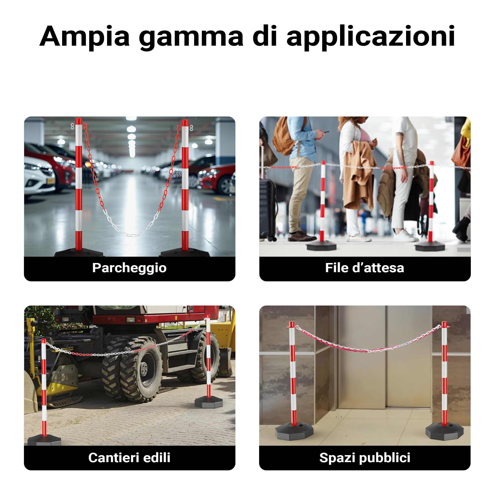 Wiltec Paletto con Catena Ø 28x80 cm Bianco Rosso