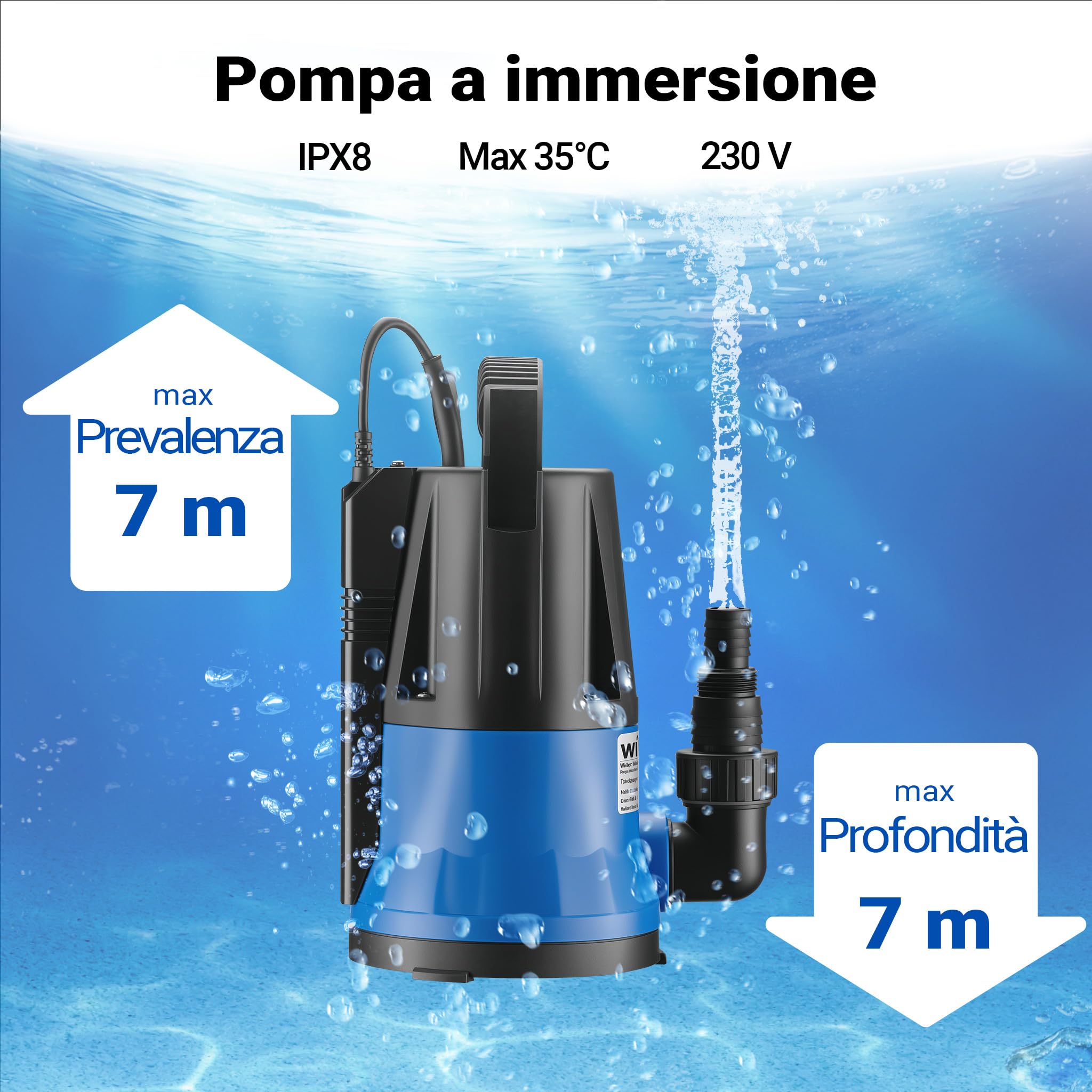 Wiltec pompa sommersa acque reflue 400W 6000 l/h 7m