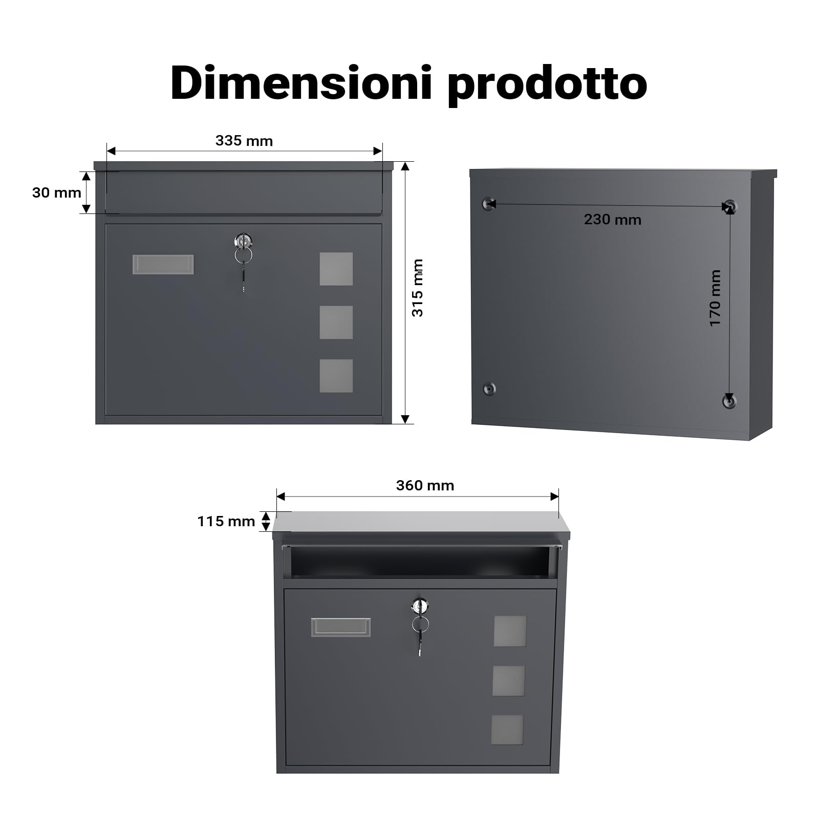 Wiltec Cassetta Postale V12 Antracite Finestrelle Nome