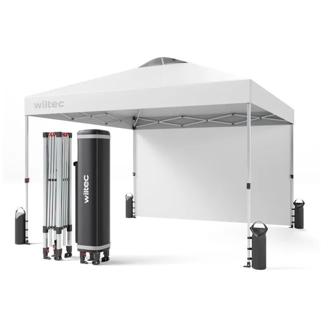 Wiltec Gazebo Pieghevole Pop-Up 3x3 m Bianco con Parete