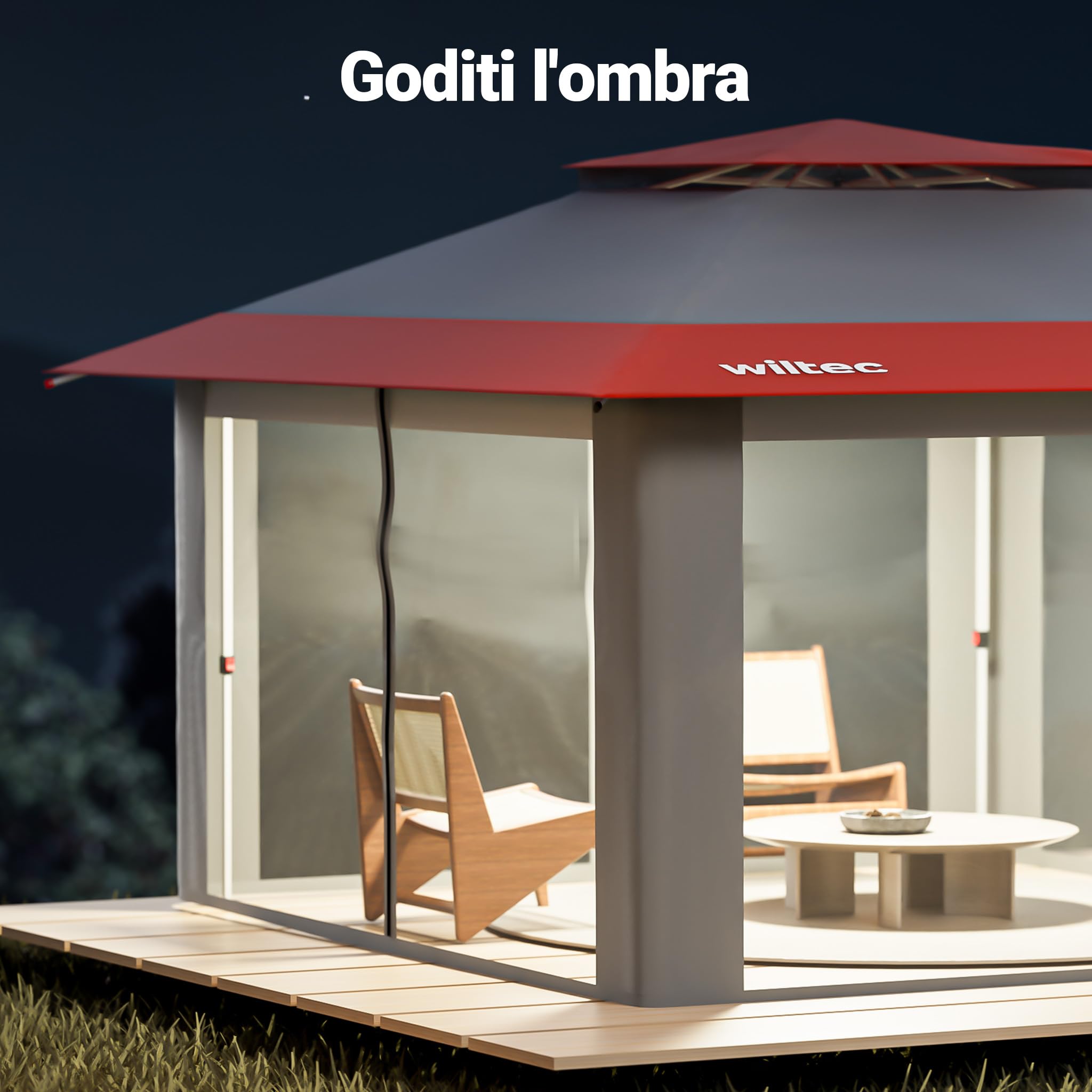 Wiltec Gazebo pieghevole zanzariera 3,92x3,92 m grigio rosso