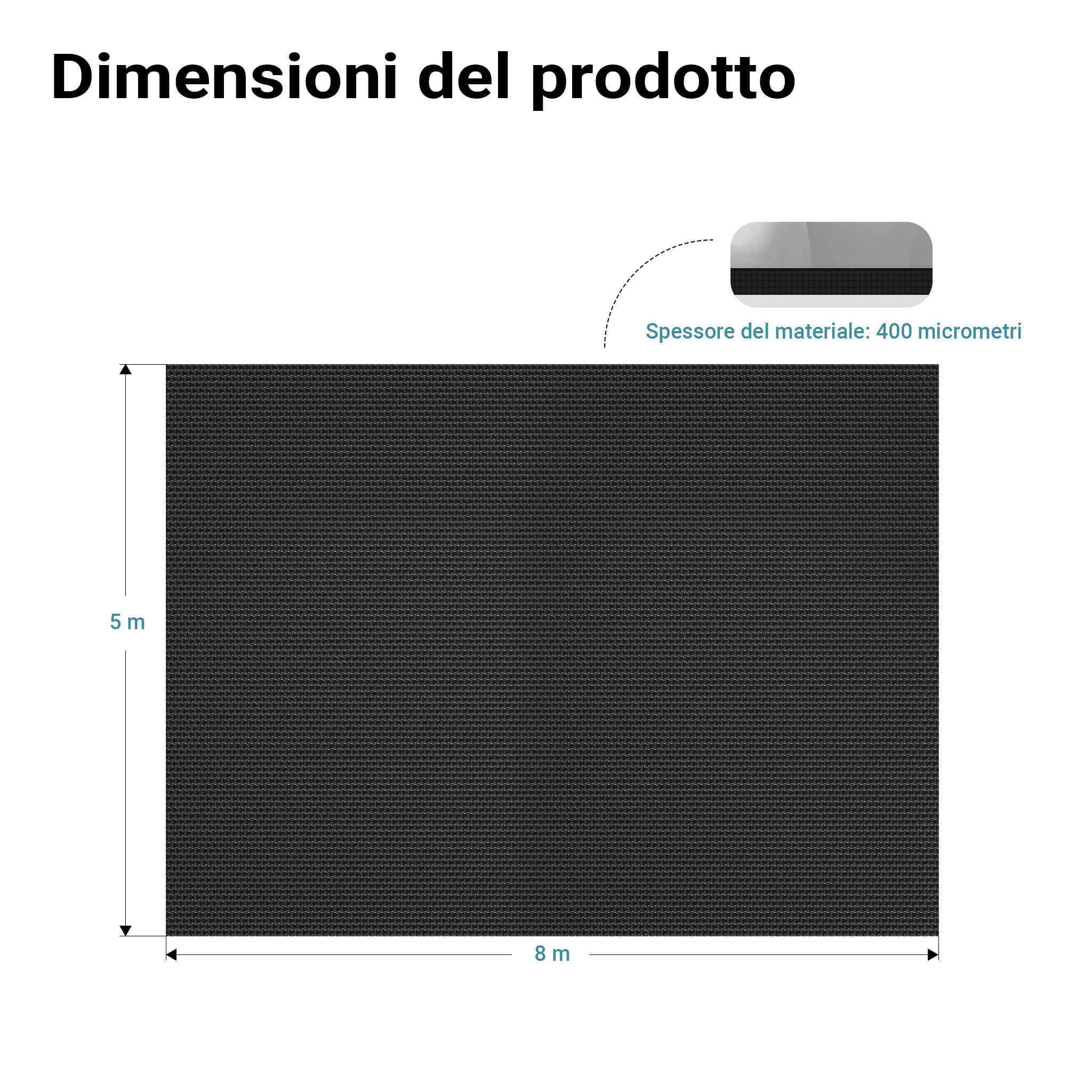 Wiltec Copertura 5x8 m Telo Piscina Termico Nero 140µ