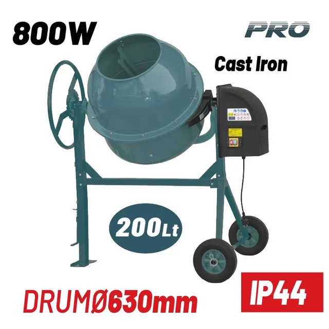 Bormann Pro Betoniera 200L 800W Corona in Ghisa da Cantiere