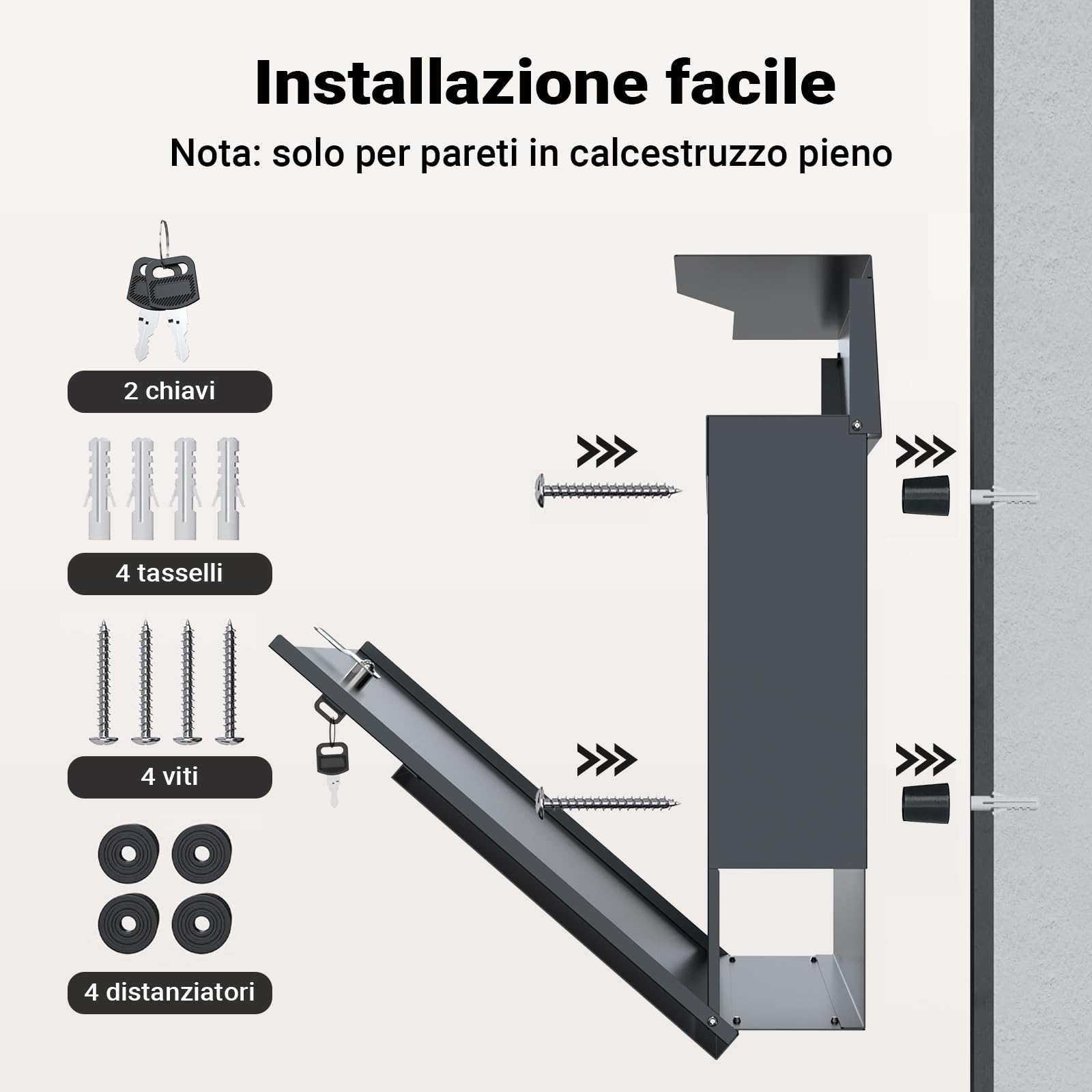 Wiltec V19 Cassetta Postale Grigio Scuro con Portagiornali