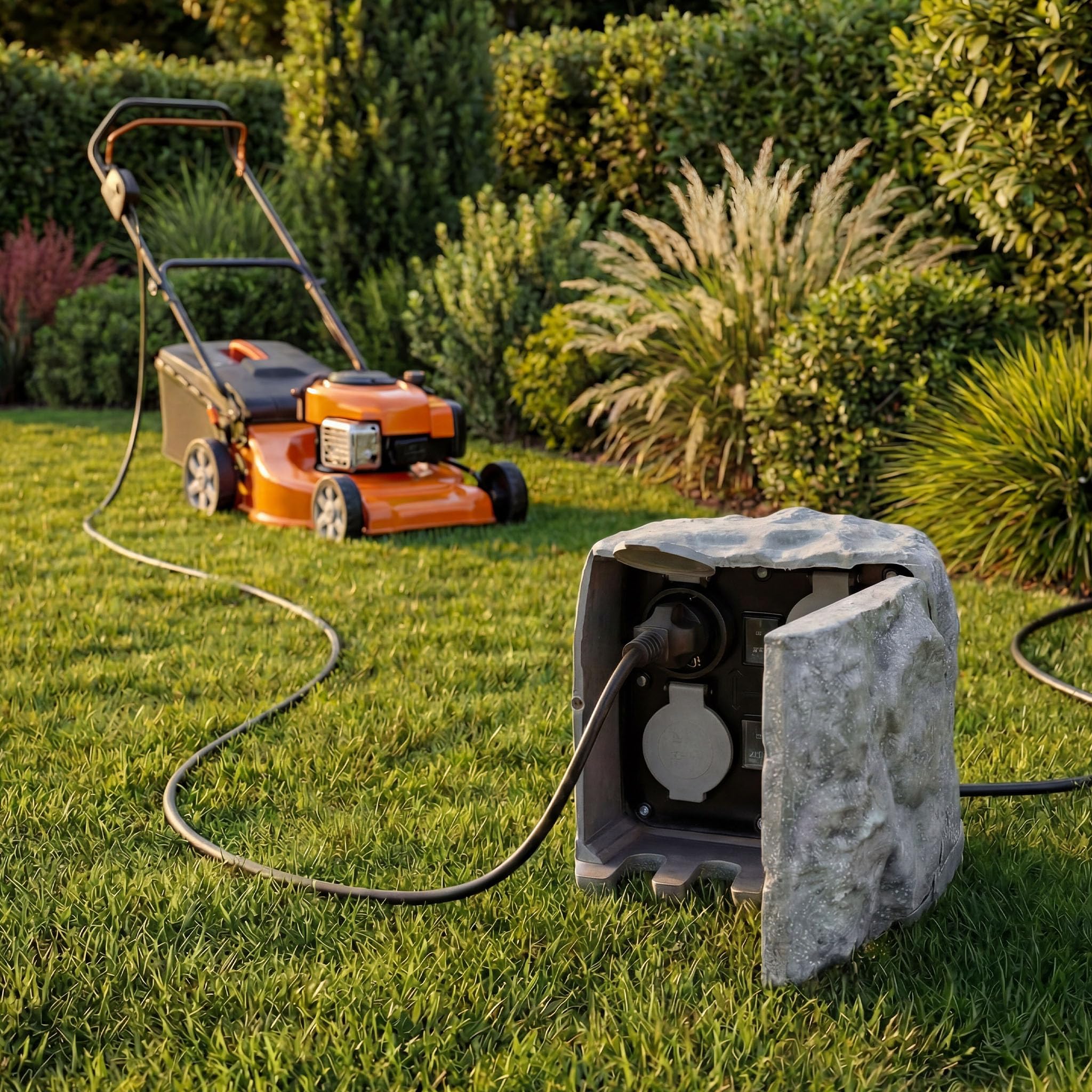 Wiltec Quadruplo con Sensore Presa Multipla da Esterno Effetto Pietra IP44