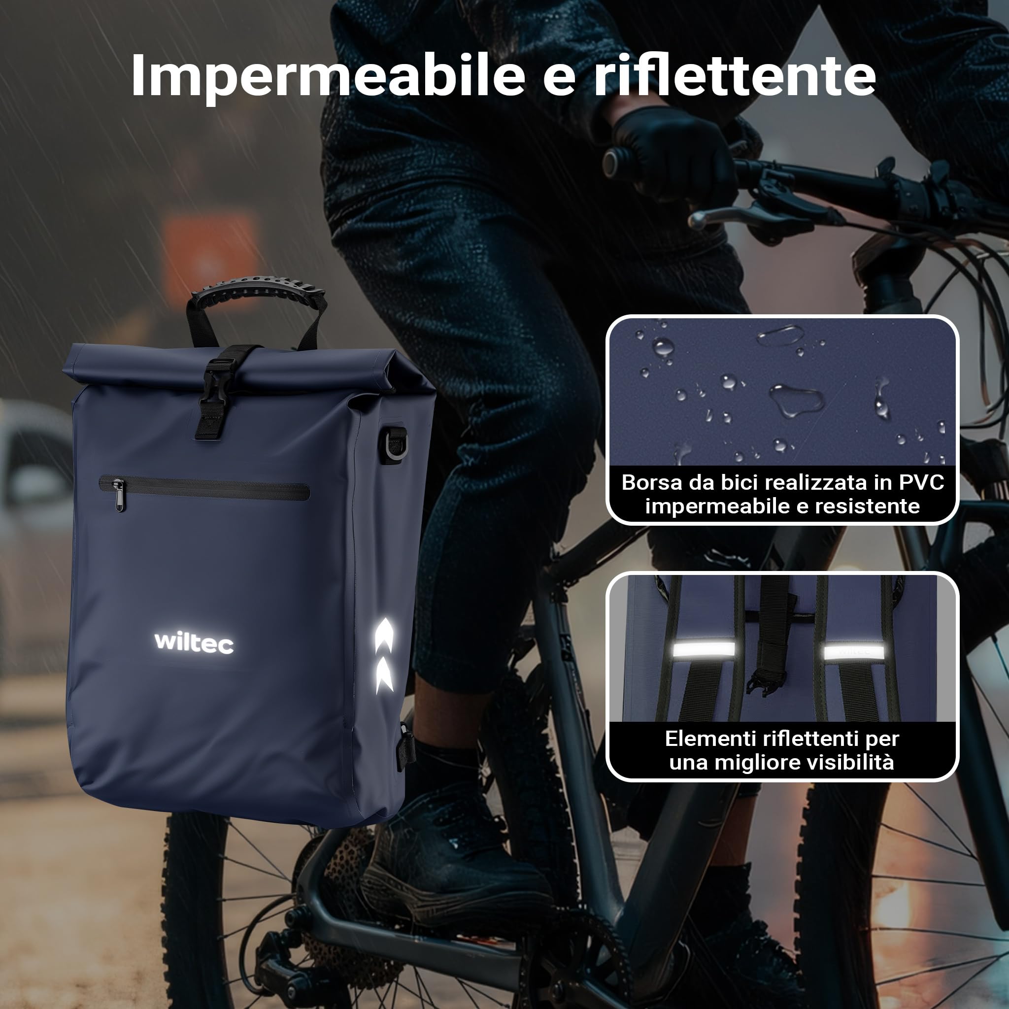 Wiltec 4in1 borsa bici portapacchi 25 L blu impermeabile