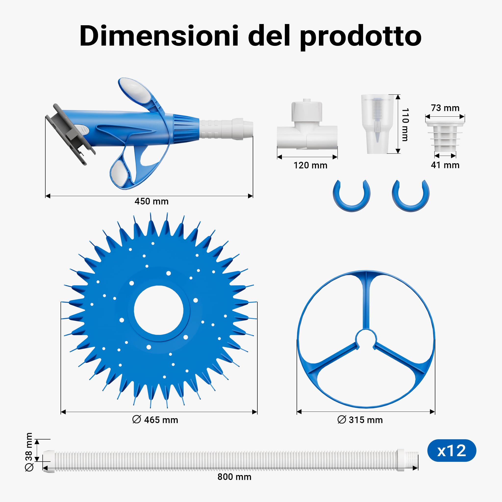 Wiltec Pulitore Piscina Automatico Fondo con 12 tubi