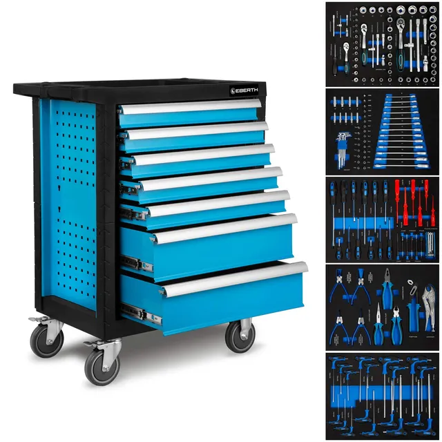 EBERTH Carrello attrezzi 7 cassetti 167 pezzi blu