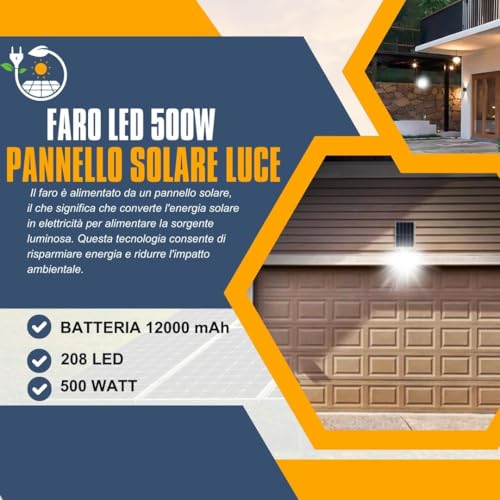 De Rosa Shop 500W 208 LED faro solare esterno luce fredda