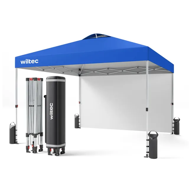 Wiltec Gazebo Pieghevole Pop-Up 3x3m Blu con Parete Laterale