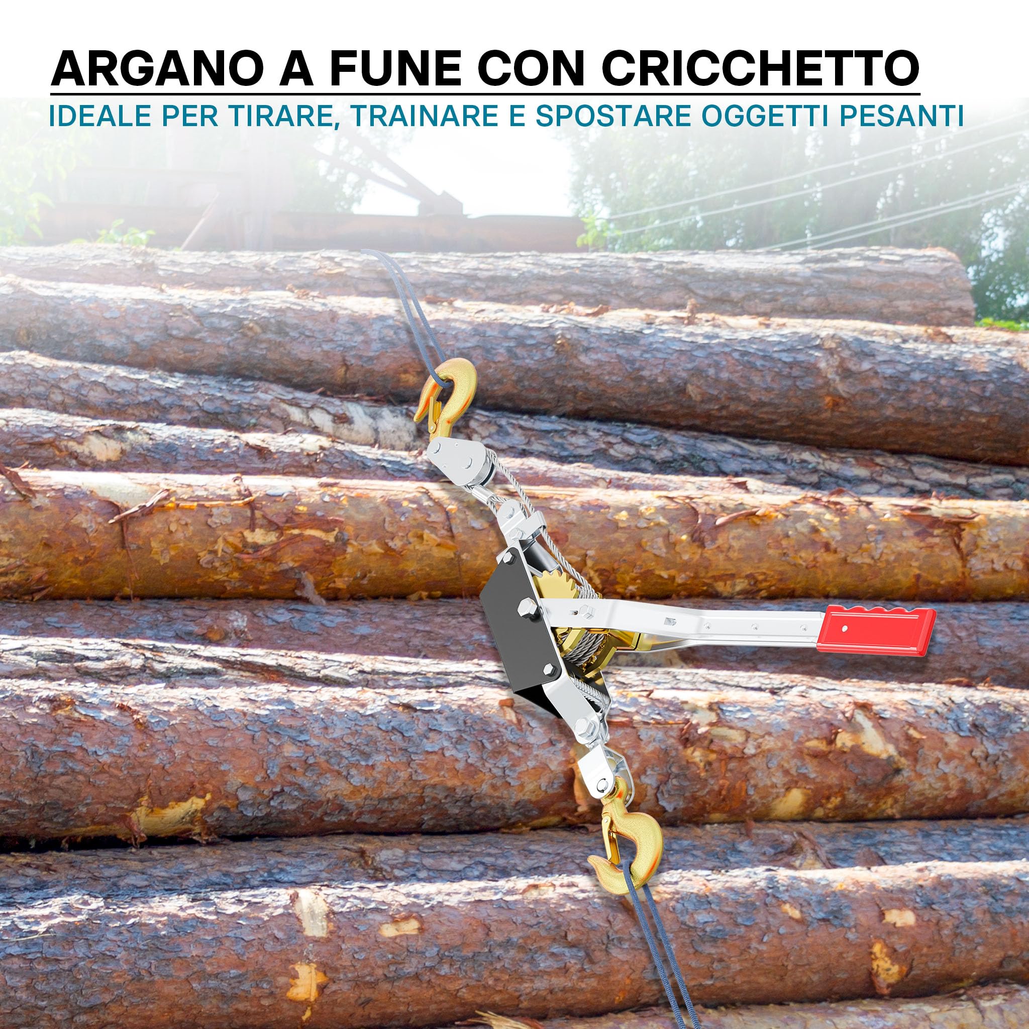Wiltec Paranco a Leva 4000 kg Fune 3 m 2 Ganci