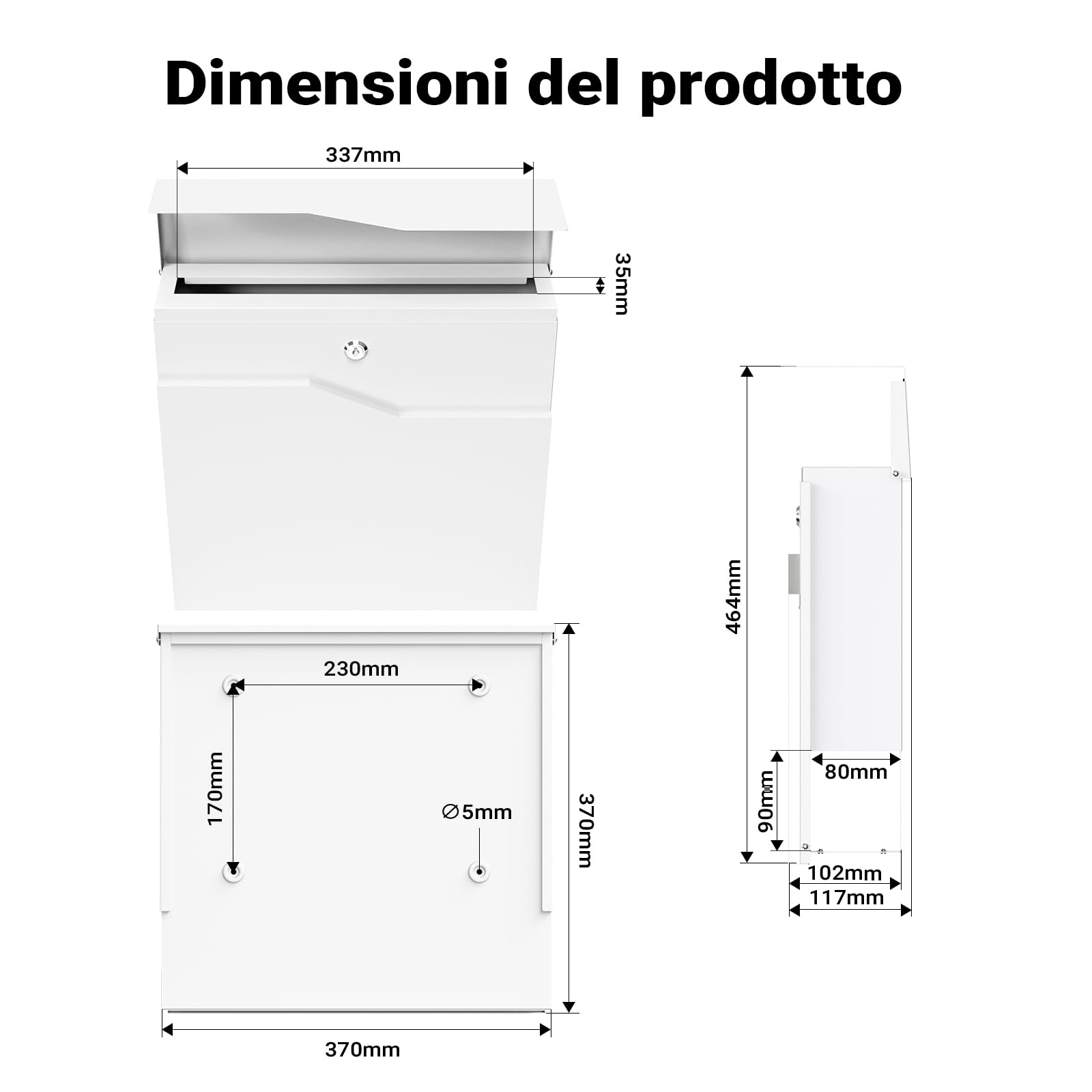 Wiltec V19 cassetta postale bianca con portagiornale acciaio