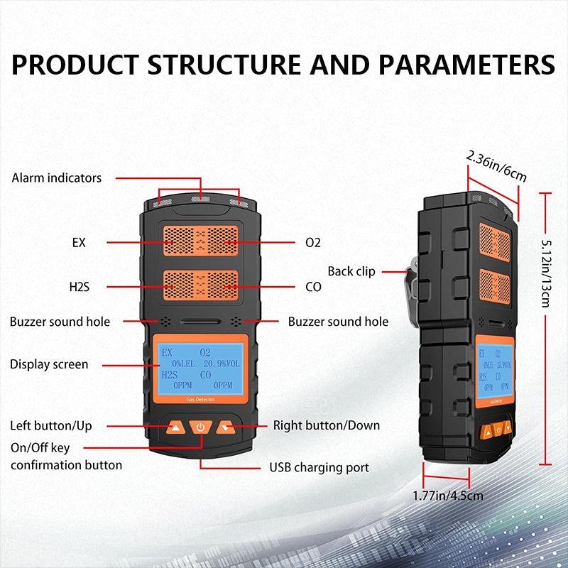 Tilswall X-4 Rilevatore Gas 4-in-1 Portatile LCD