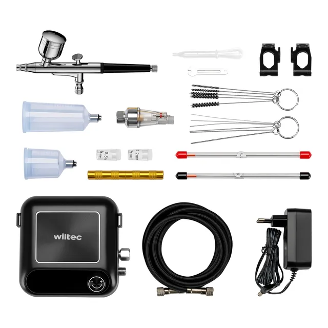 Wiltec HS-A9K aerografo con compressore 12V ugelli 0,2-0,5mm