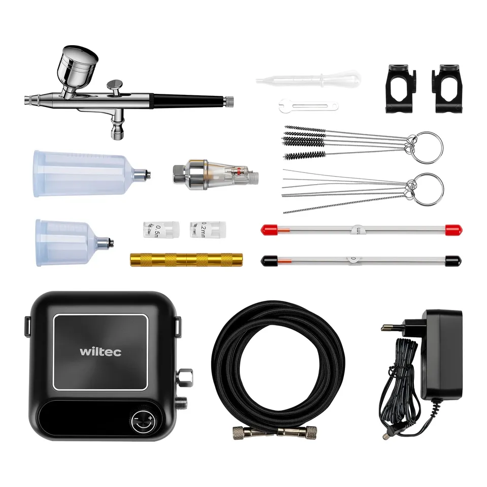 Wiltec HS-A9K aerografo con compressore 12V ugelli 0,2-0,5mm