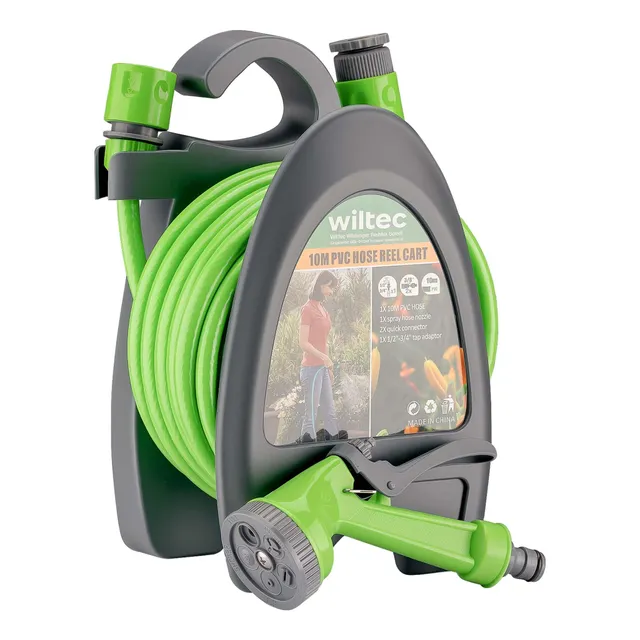 Wiltec Avvolgitubo giardino 10 m pistola 5 getti portatile