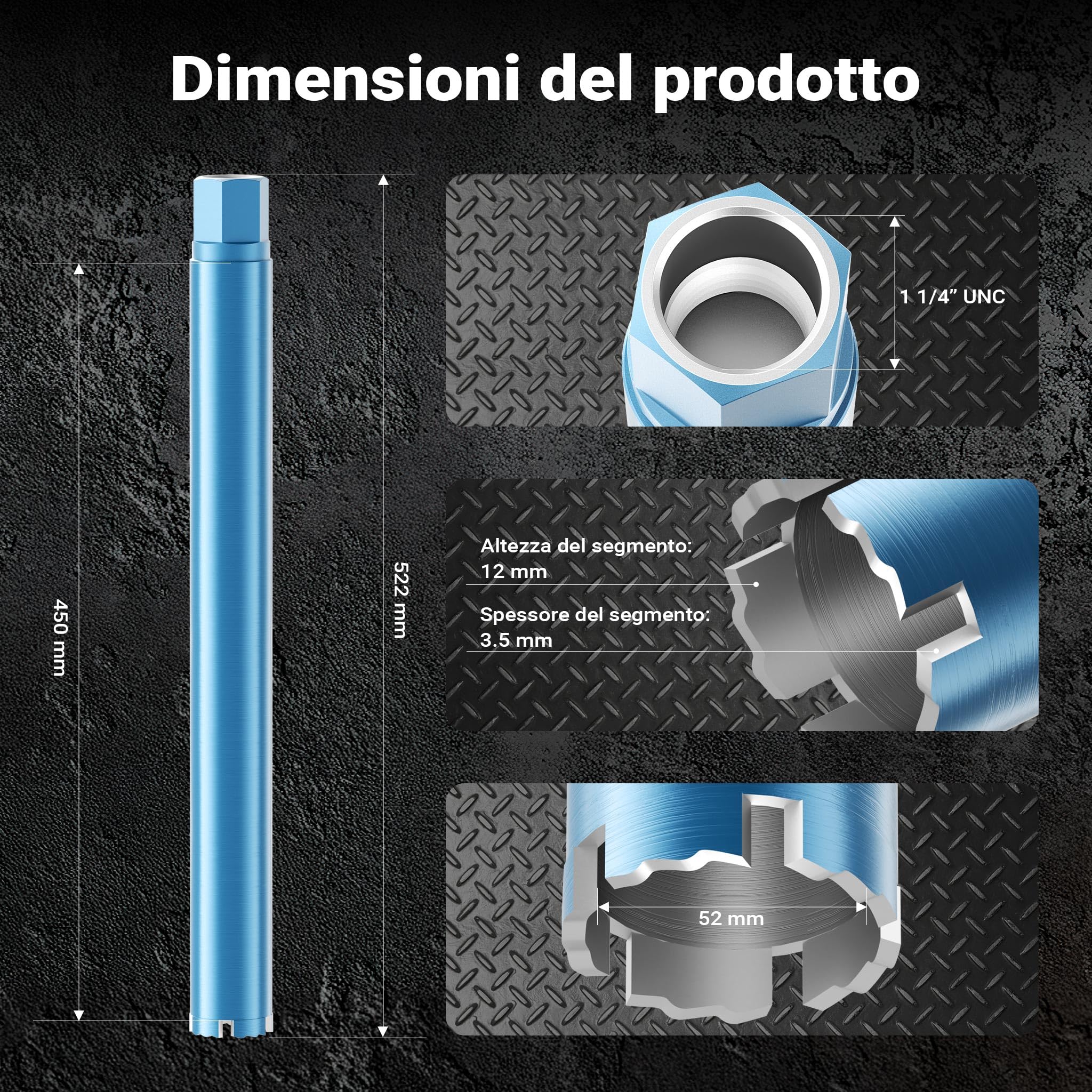 Wiltec Corona Diamantata 52 mm 450 mm UNC 1-1/4