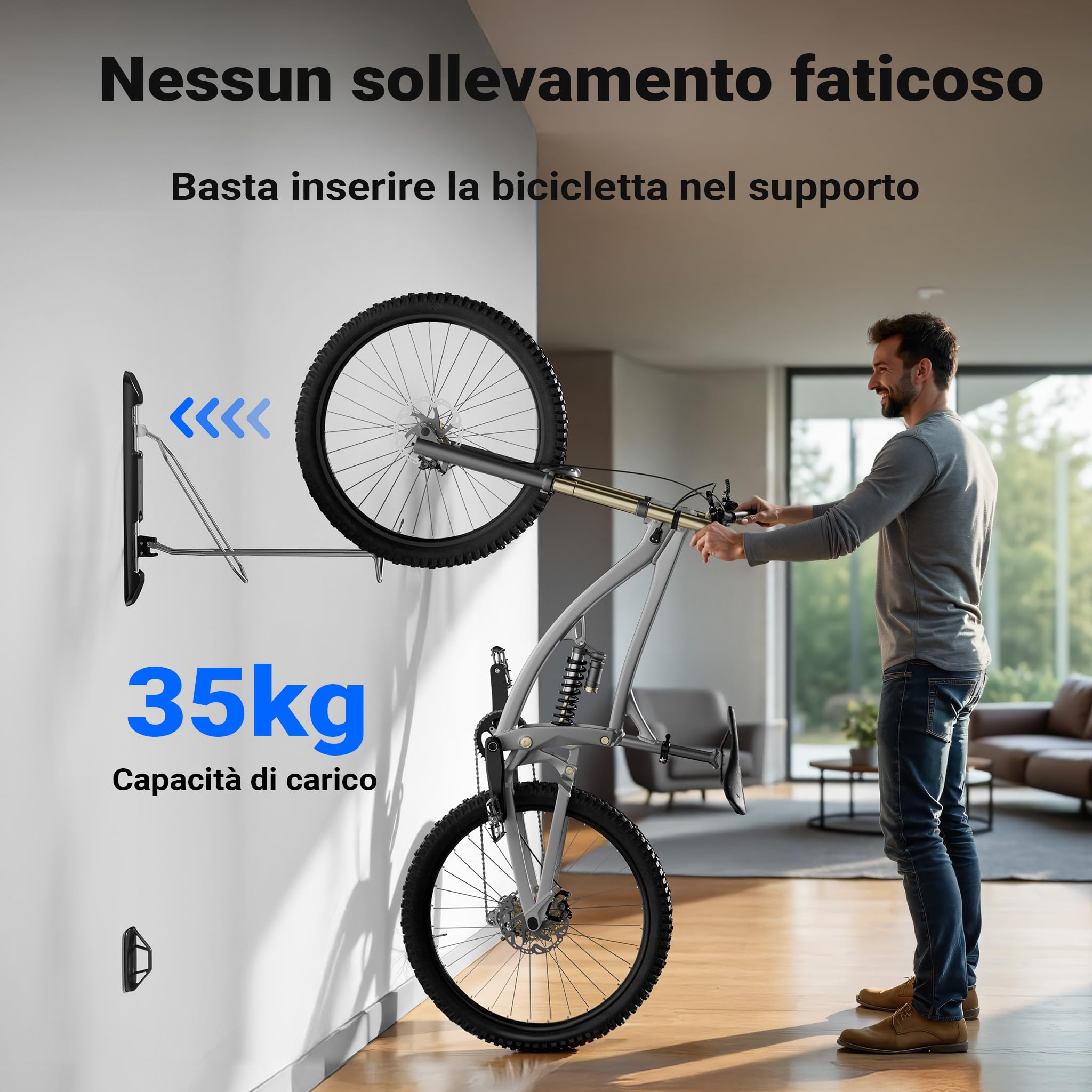 Wiltec Portabici da Muro 11,8x63,8x58,3 cm 35 kg