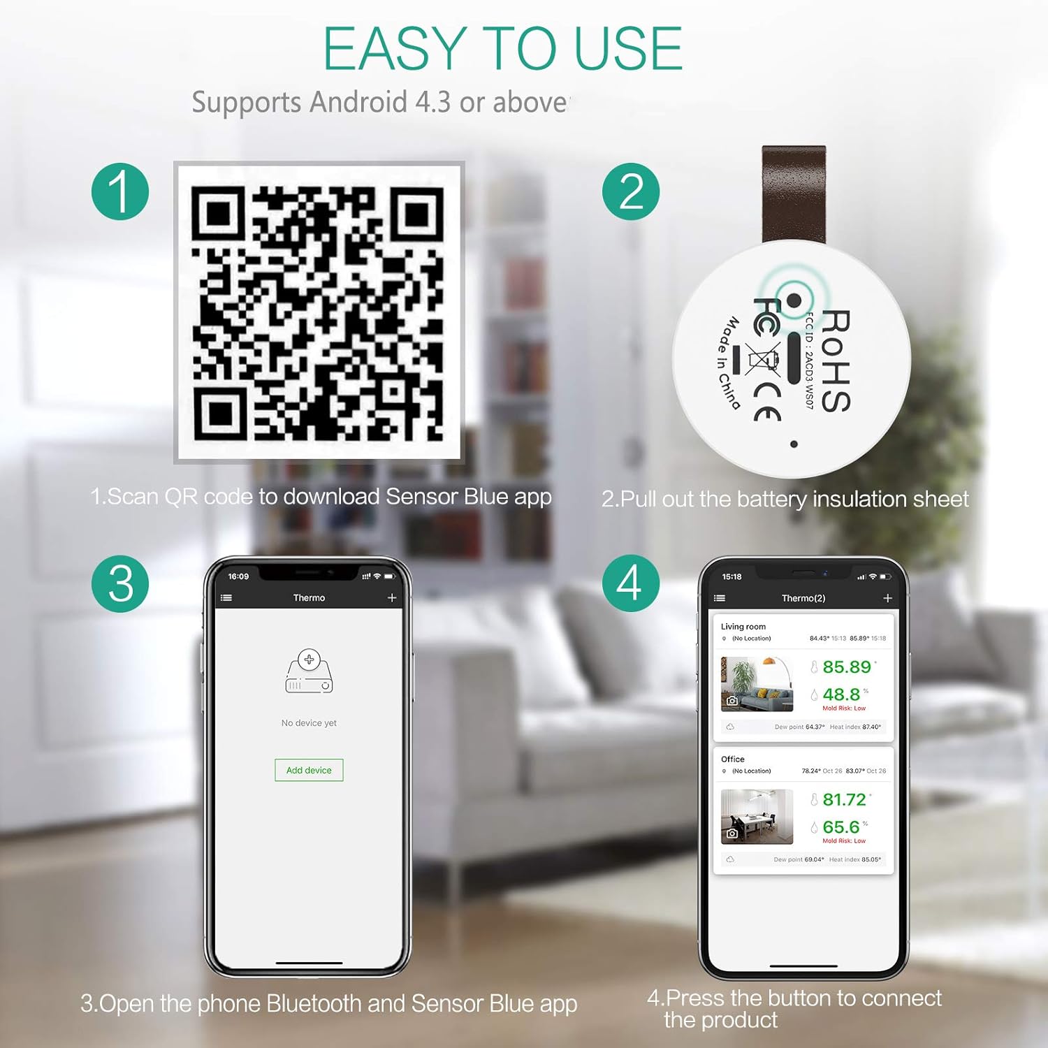 Tilswall Termoigrometro Wireless Bluetooth 1 Pezzo